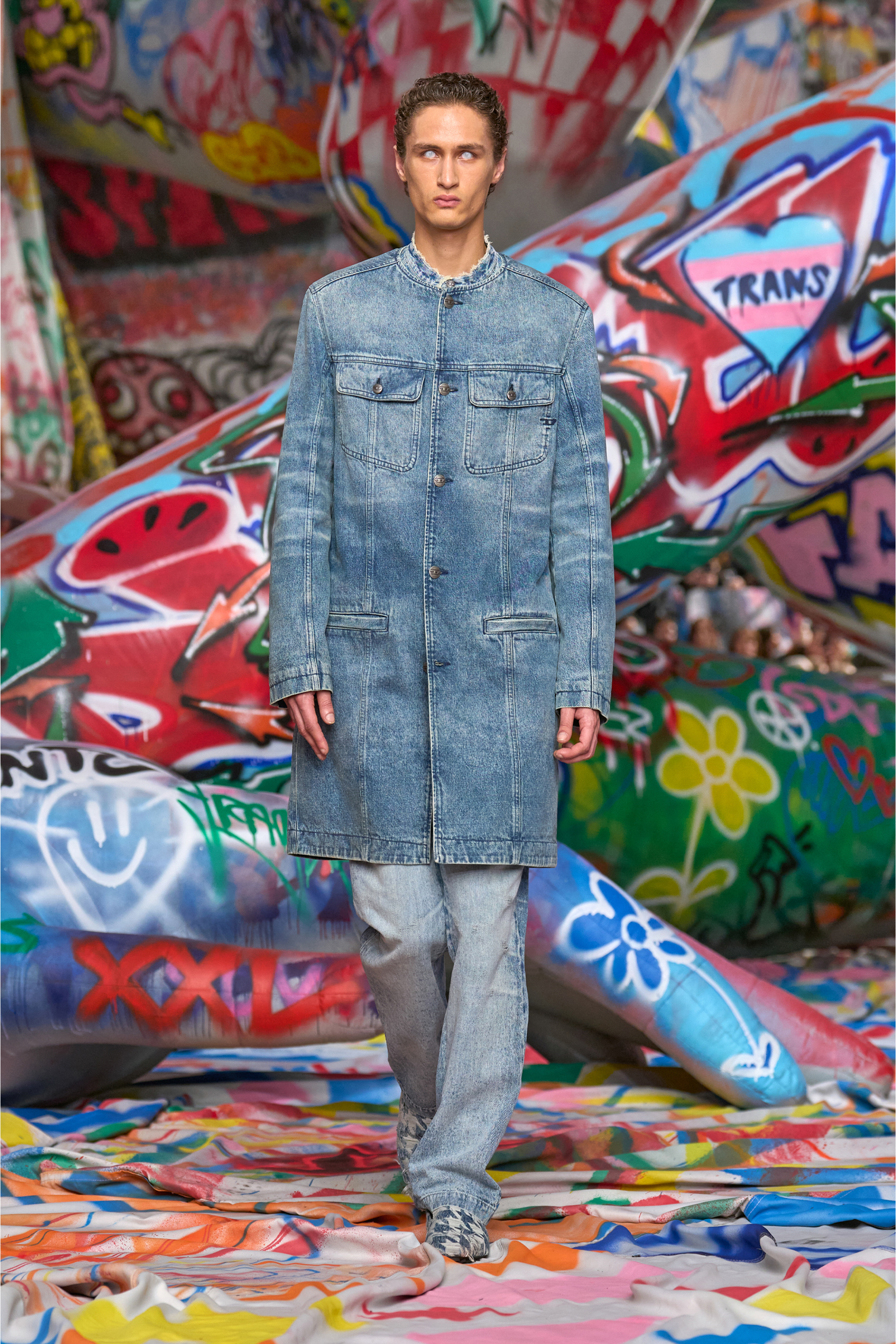 Diesel - D-ABERD-FSH1, Herren Mantel aus gelaserte Baumwolle-Hanf-Denim in Hellblau - 3