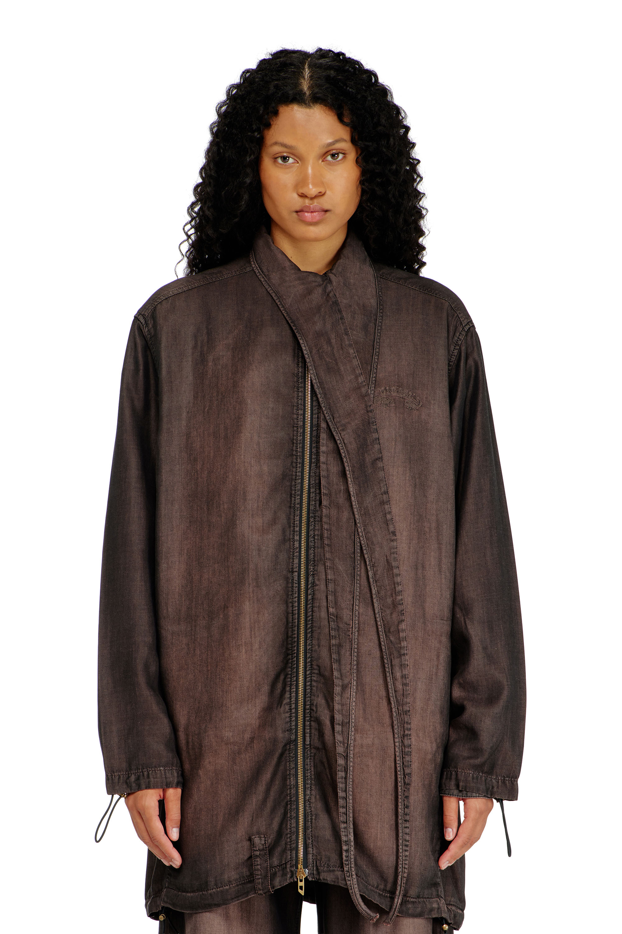 Diesel - DE-TROIT-S, Woman's Light jacket in fluid coated denim in Brown - 1