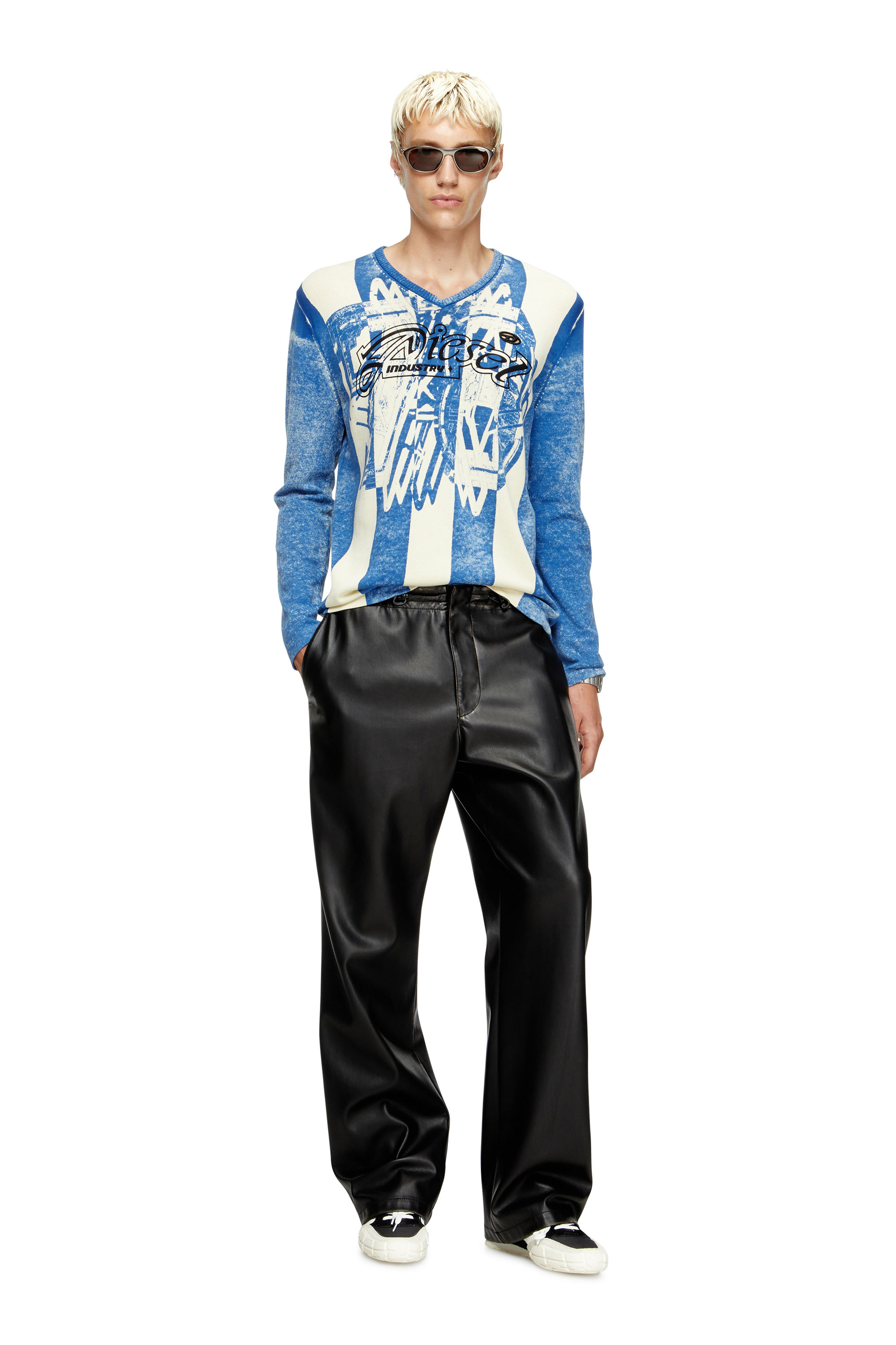 Diesel - K-OLIBA-V, Herren Gestreifter Pullover mit Innen-Print in Blau/Weiss - 2
