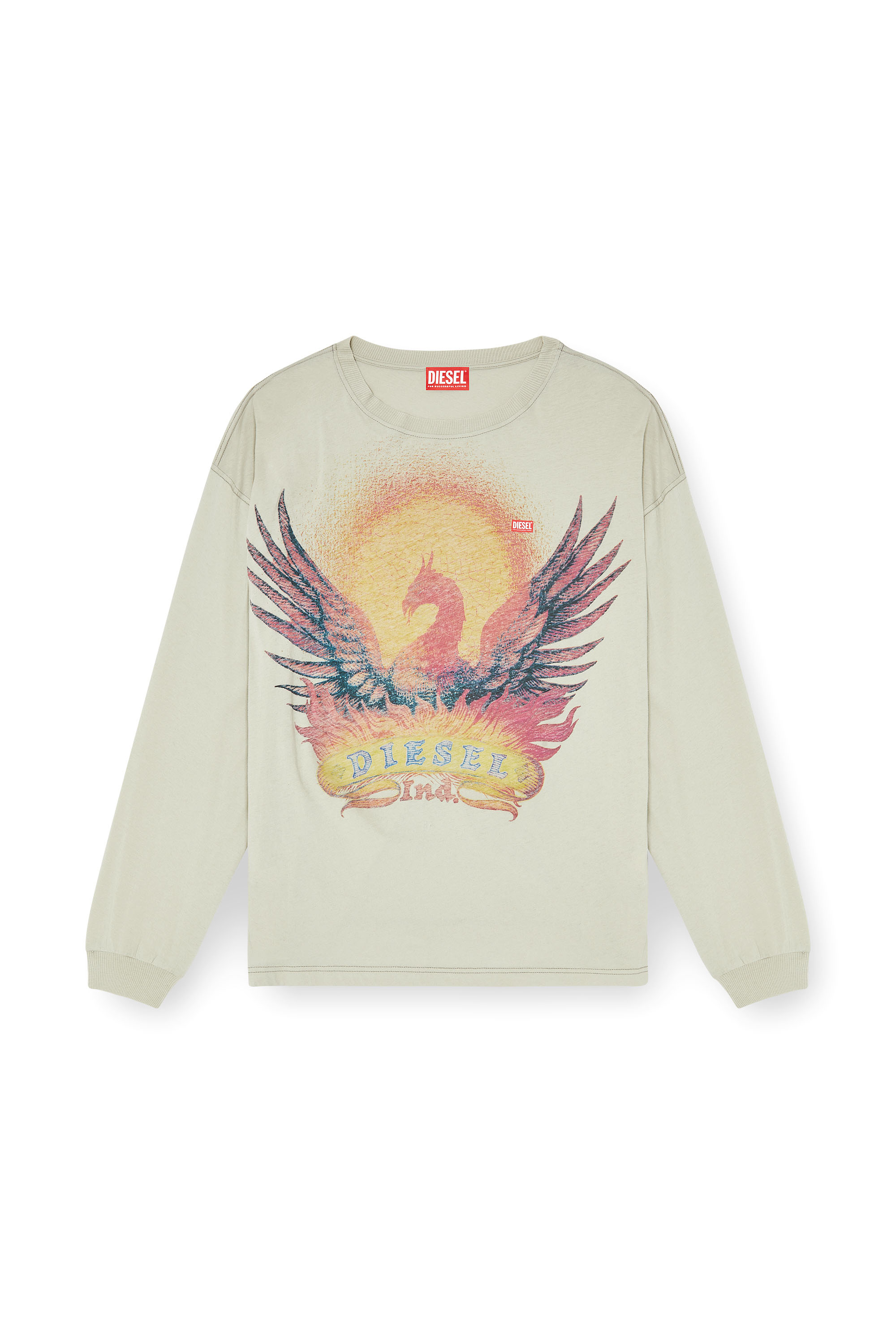 Diesel - T-BOXT-LS-AA1, Herren Langarm-T-Shirt mit Phoenix-Motiv in Beige - 2
