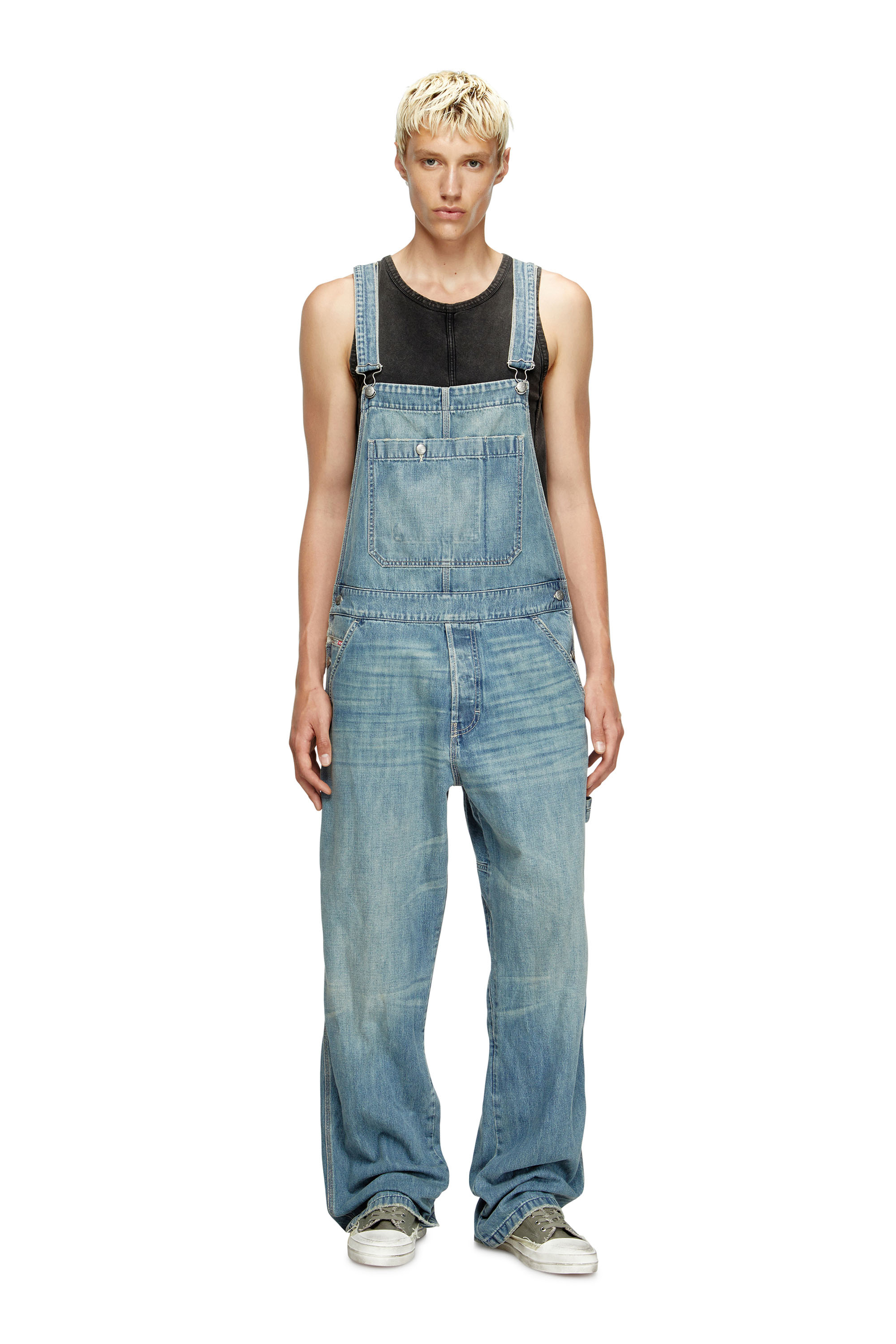 Diesel - D-FRAMU-U, Unisex Utility-Latzhose aus Denim in Hellblau - 3