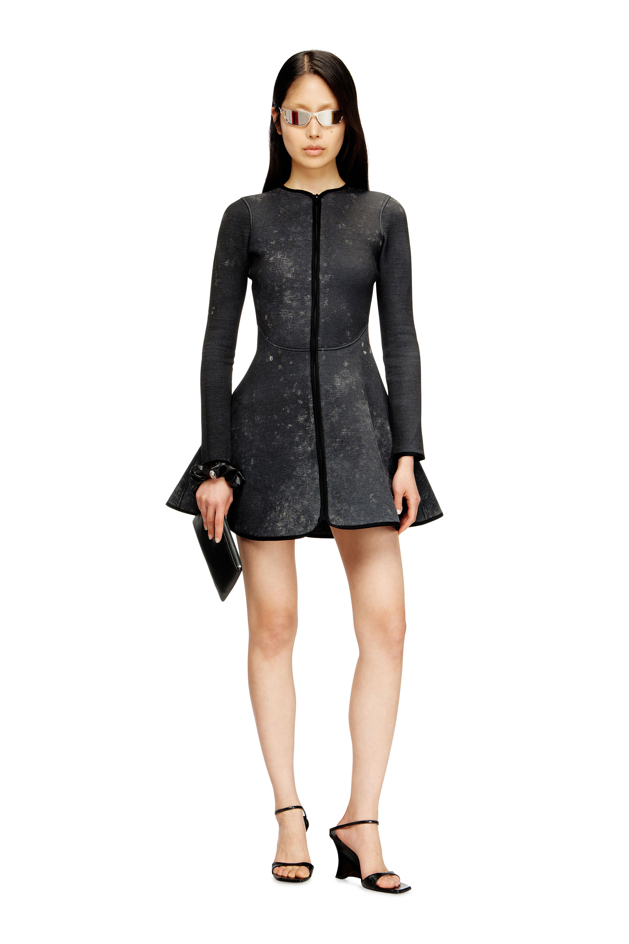 Diesel - D-EOPRE, Damen Kurzes Kleid aus marmoriertem Scuba in Dunkelgrau - 1