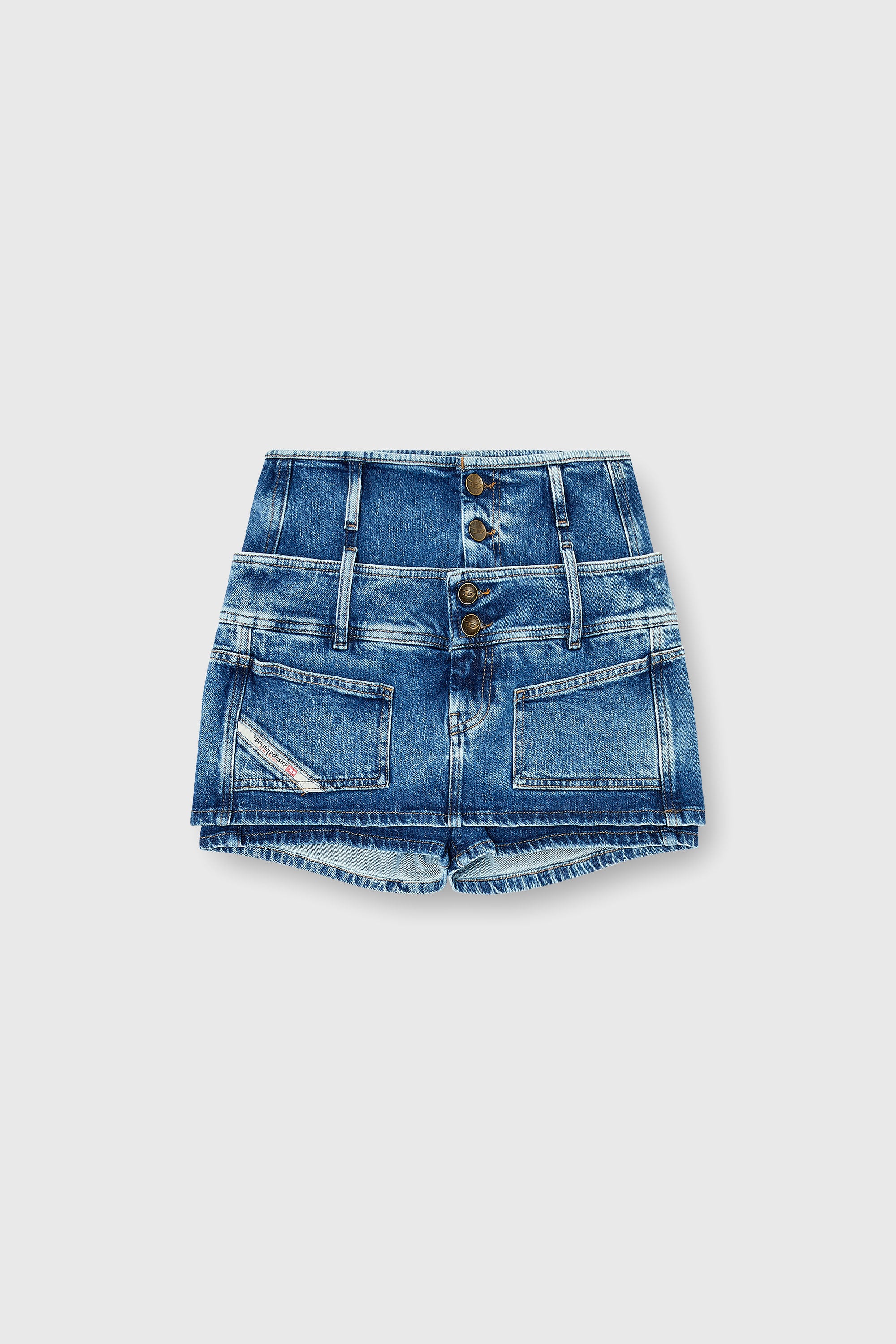 Diesel - DE-CORIVA-S, Damen Denim-Mini-Skort mit doppeltem Bund in Mittelblau - 2