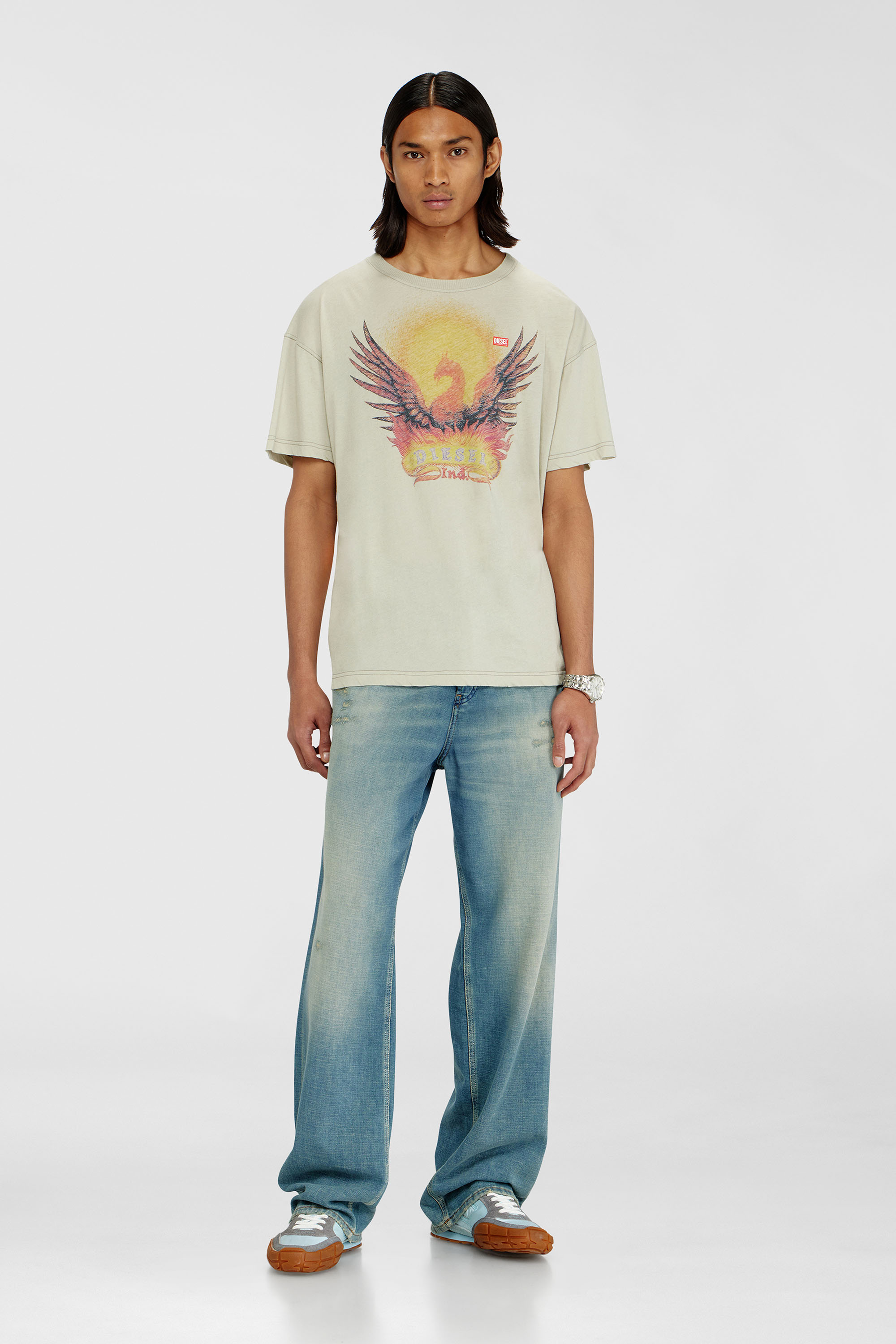Diesel - T-NORM-AA1, Herren Regul&auml;res T-Shirt mit Ph&ouml;nix-Print in Beige - 2