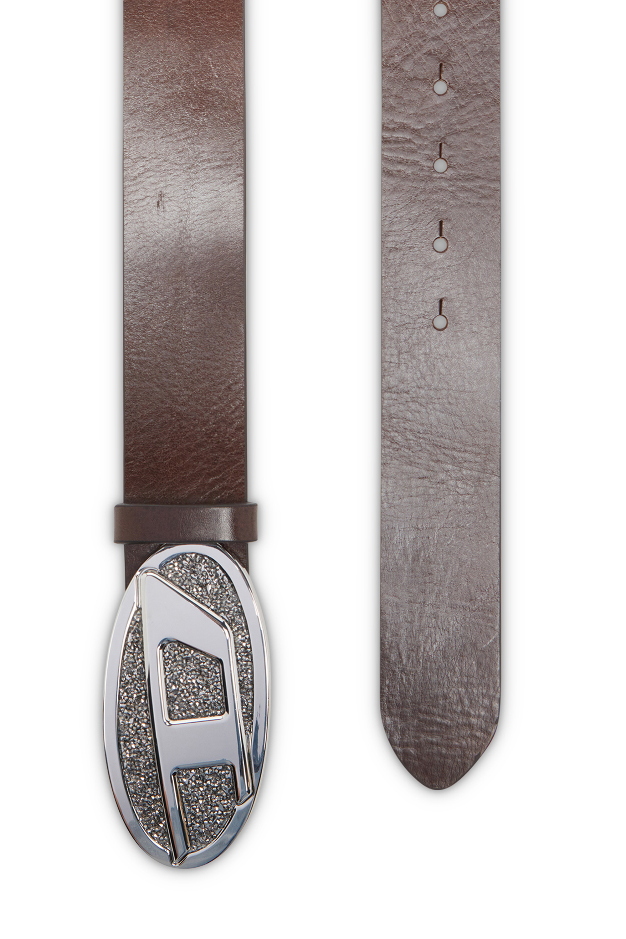 Diesel - B-1DR 2.0 FULL ROCKS, Damen 4 cm breiter Gürtel aus Leder mit Strass-Oval D-Schnalle in Braun - 2