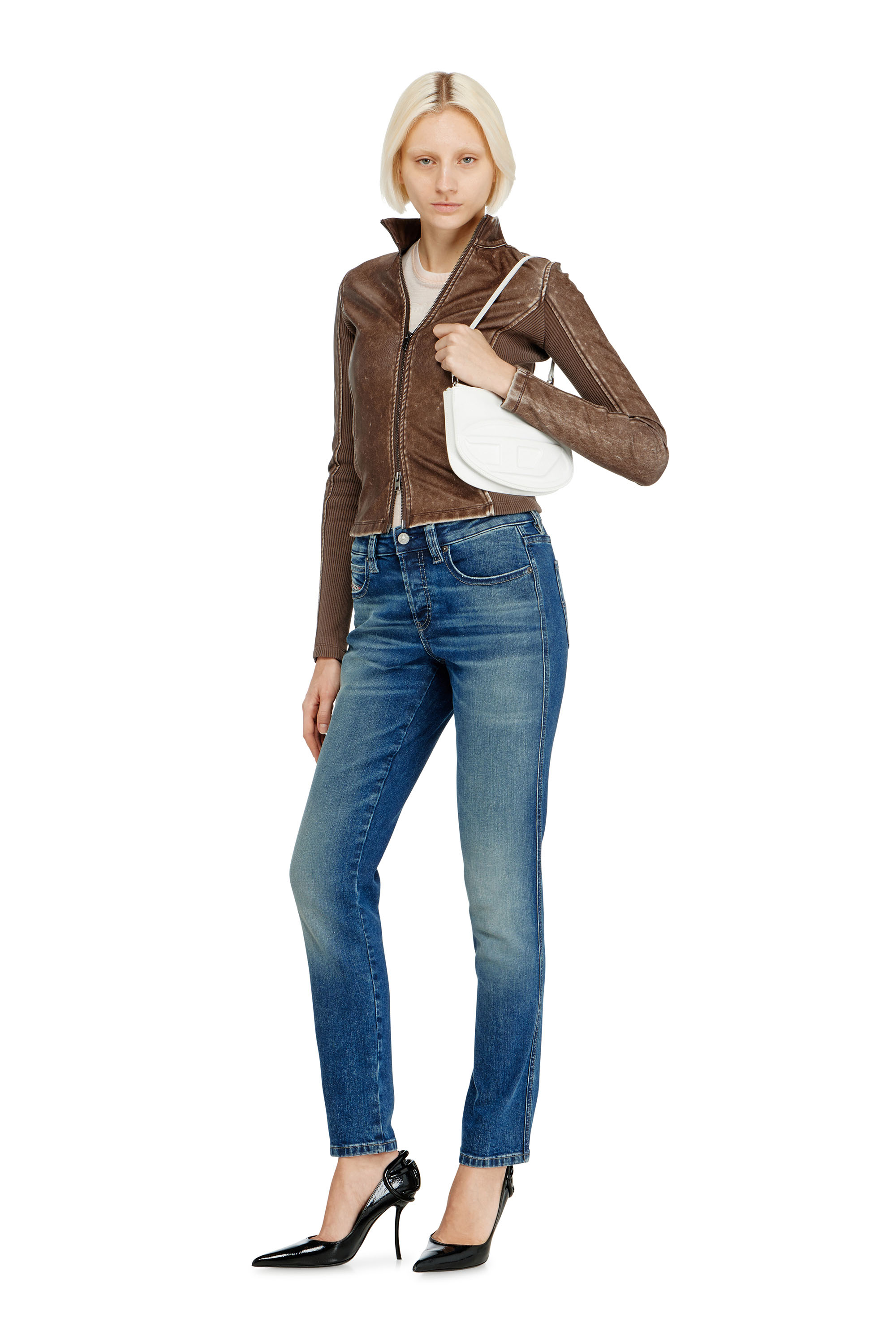 Diesel - 1DR TWIN, Damen 1DR Twin-Schultertasche mit Doppelbeutel aus bedrucktem Leder in Wei&szlig; - 2