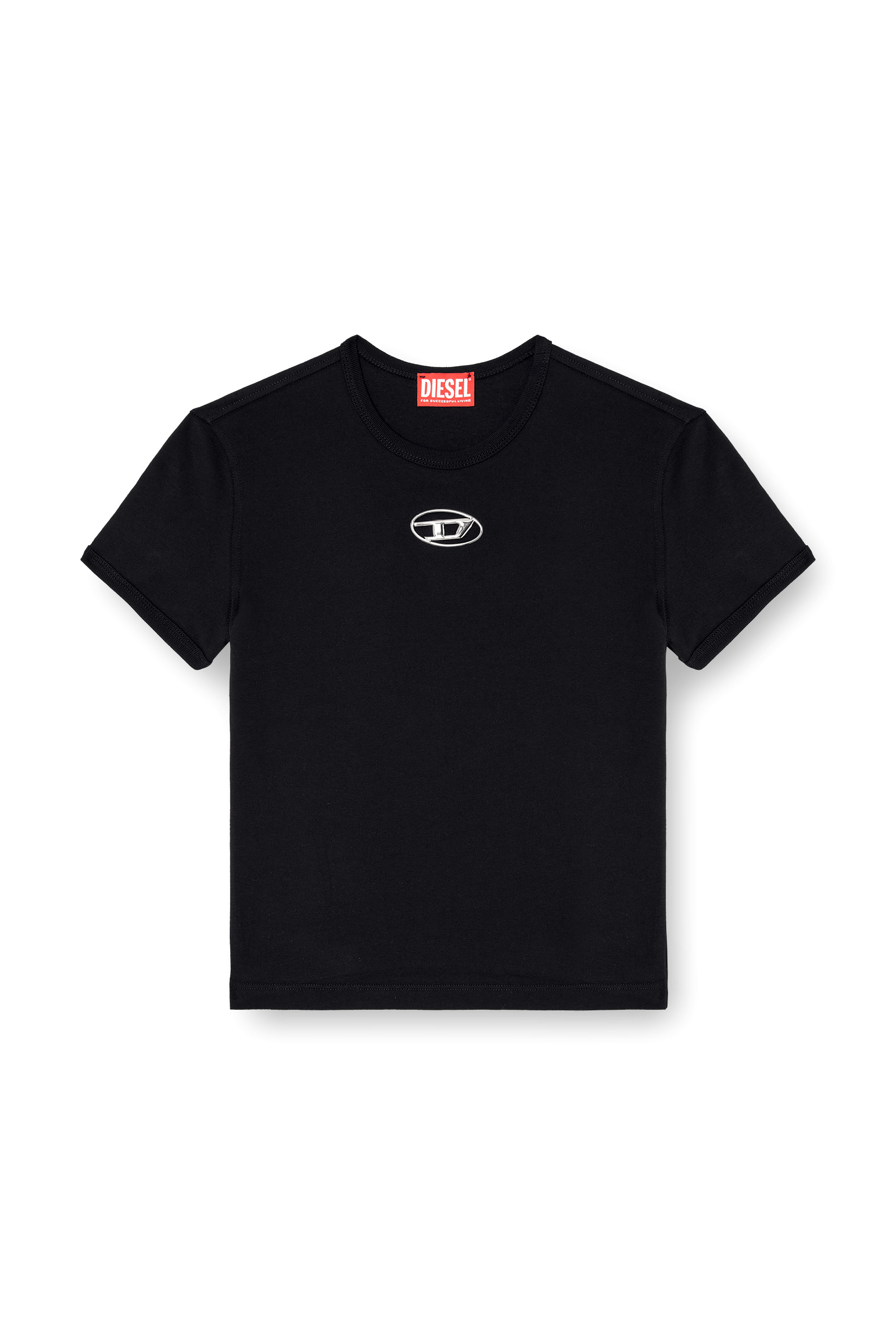 Diesel - T-UNCUTIE-LONG-OD-Q1, Damen T-Shirt in schmalem Fit mit Cut-out-Oval D in Schwarz - 2