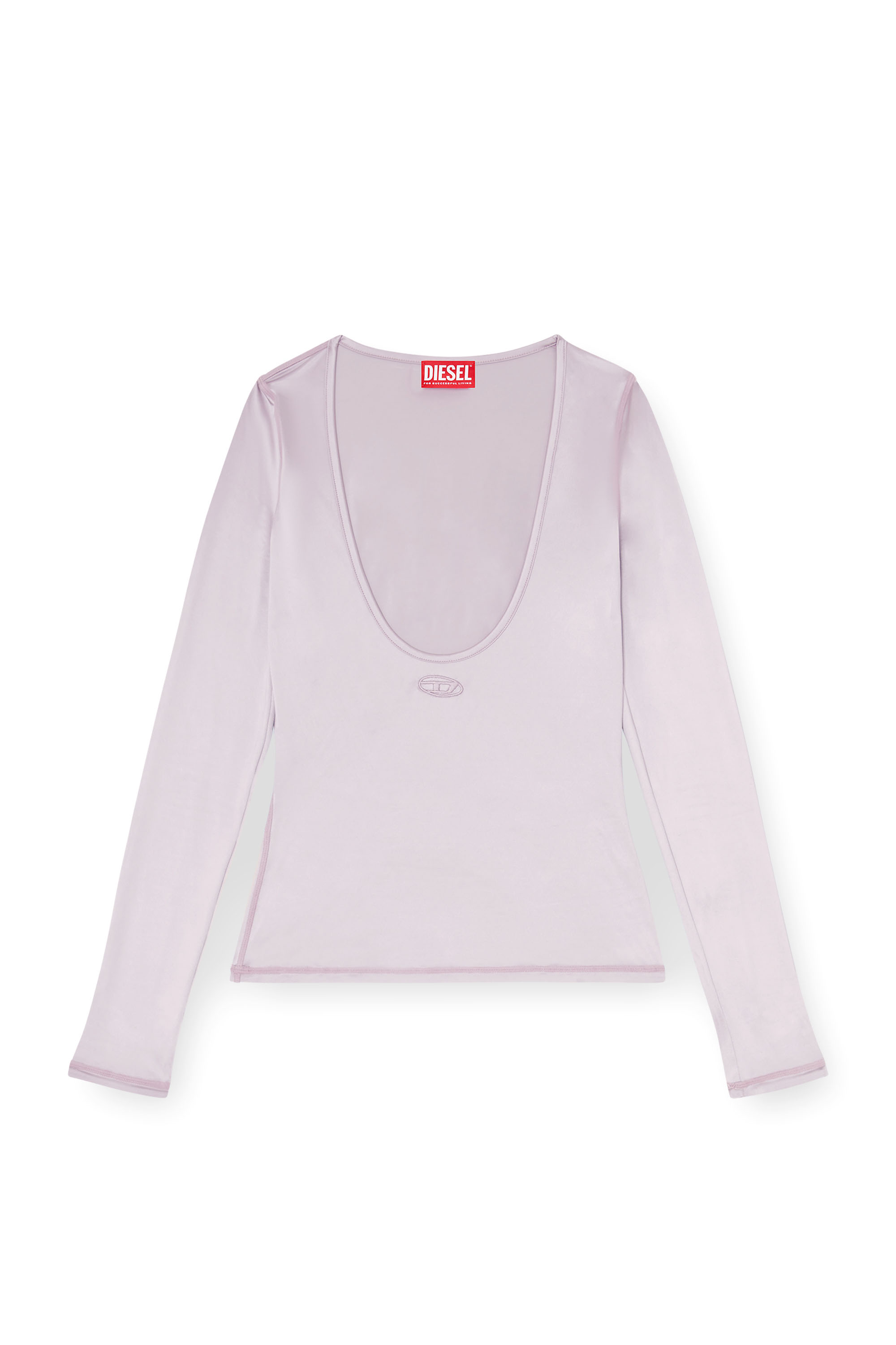 Diesel - T-ELPHIN-LS, Damen Nylon slim top mit Rundhalsausschnitt und Logo Oval D Stickerei in null - 1