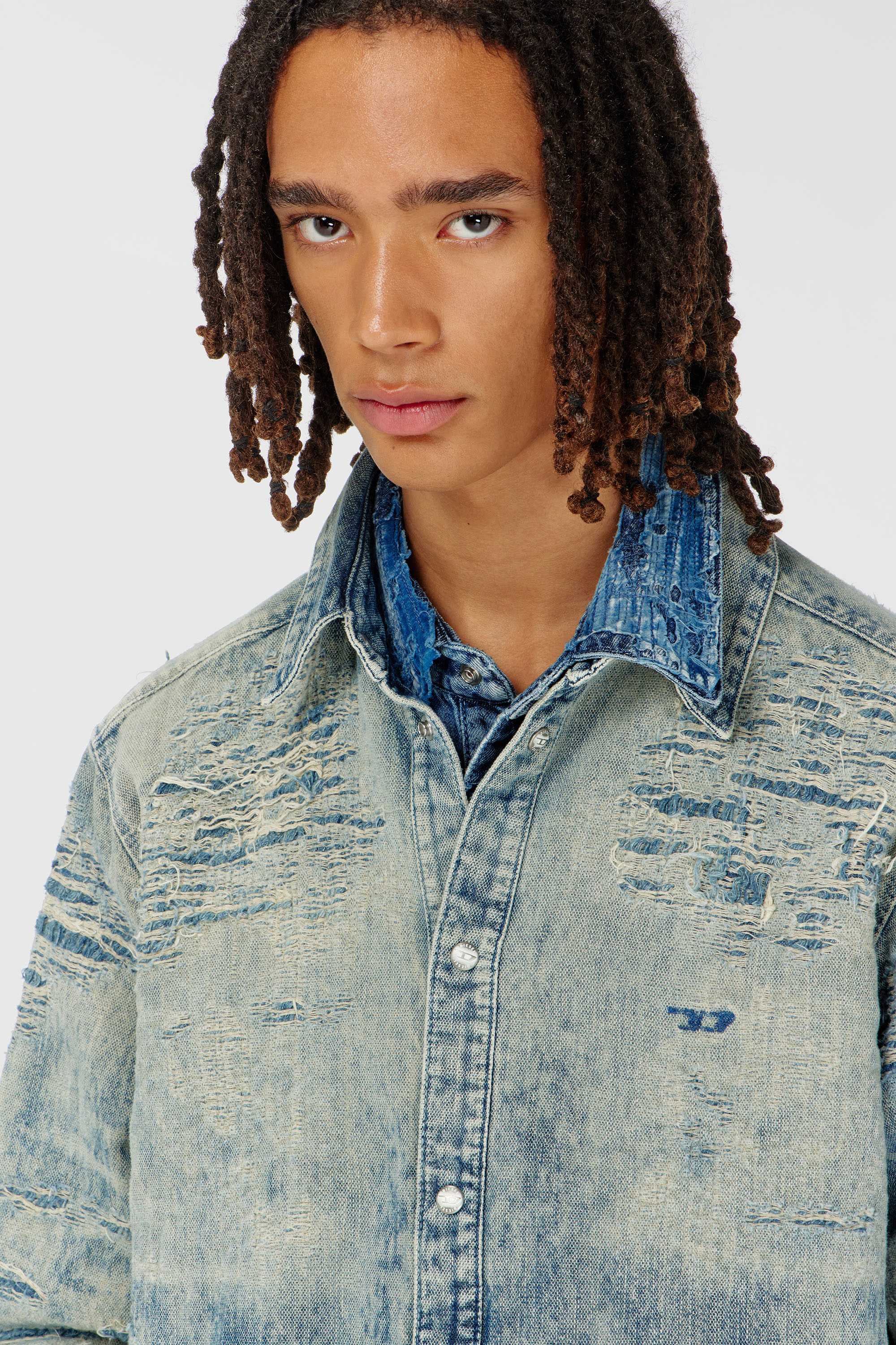 Diesel - D-SIMPLY, Herren Hemd aus Jacquard-Denim mit Used-Effekt in Hellblau - 5