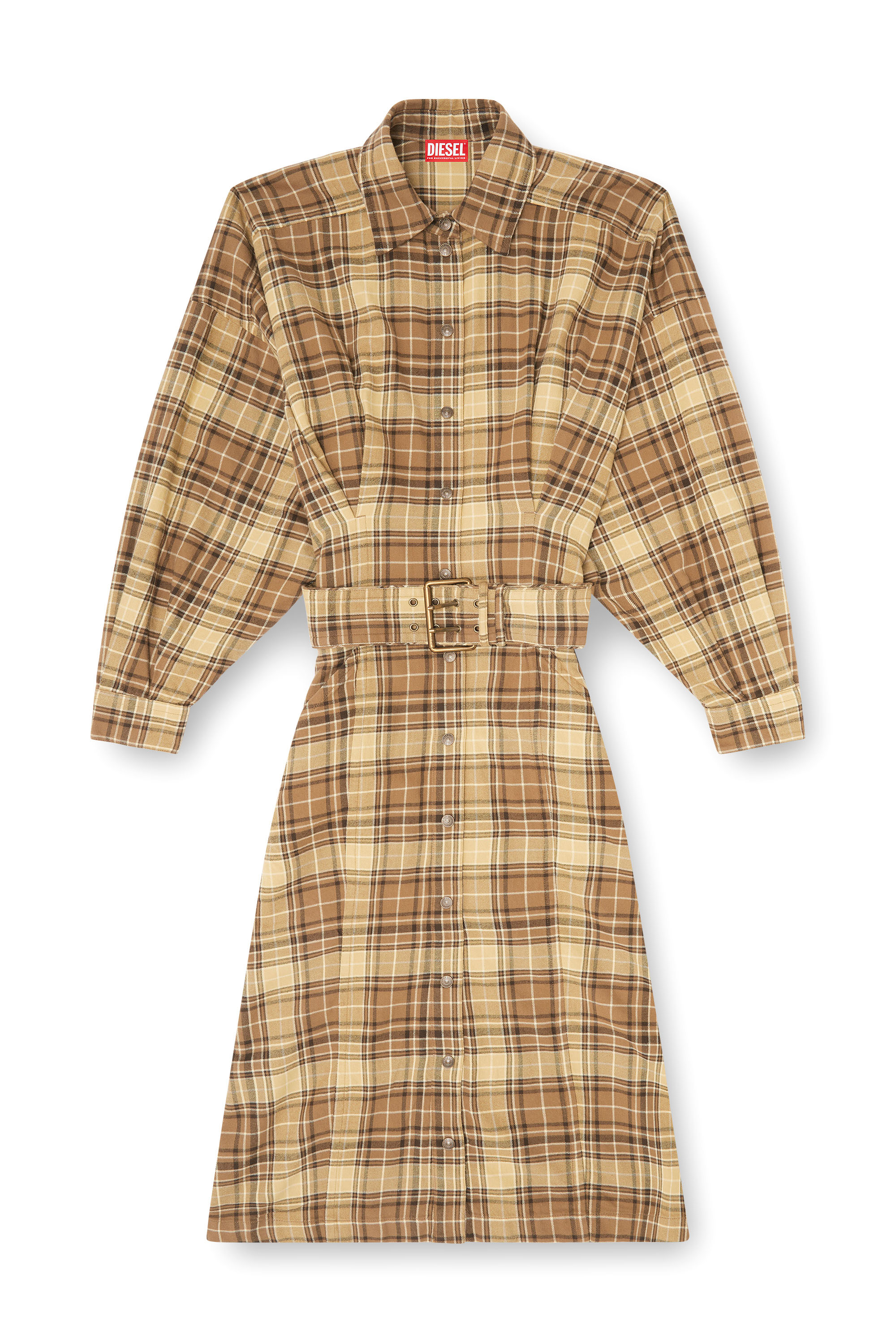 Diesel - D-EDALUS, Damen Midikleid aus kariertem Flanell mit breitem G&uuml;rtel in null - 1