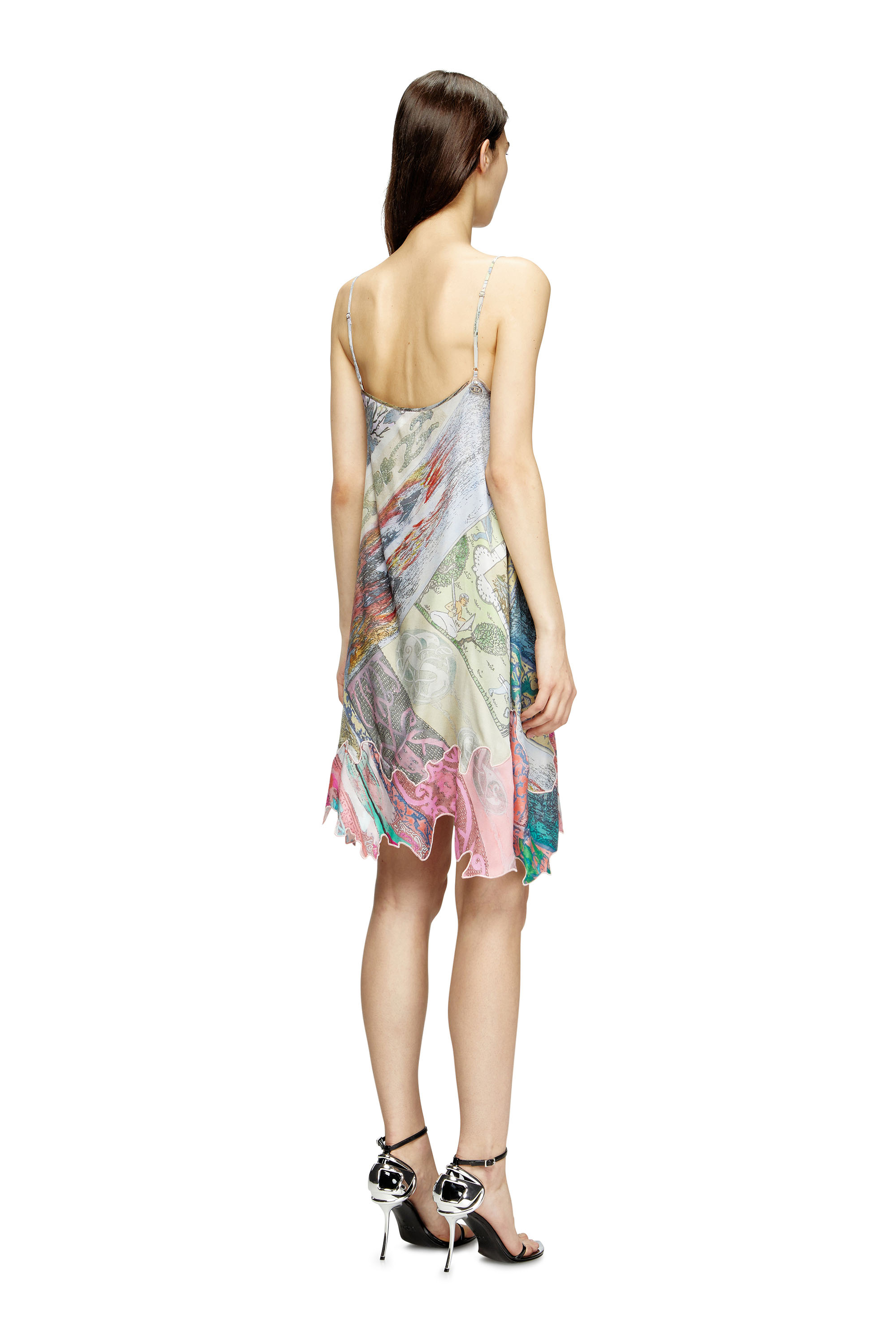 Diesel - D-ARIA, Damen Slipdress aus Viskose mit Wappen-Print in Grün/Rosa - 4