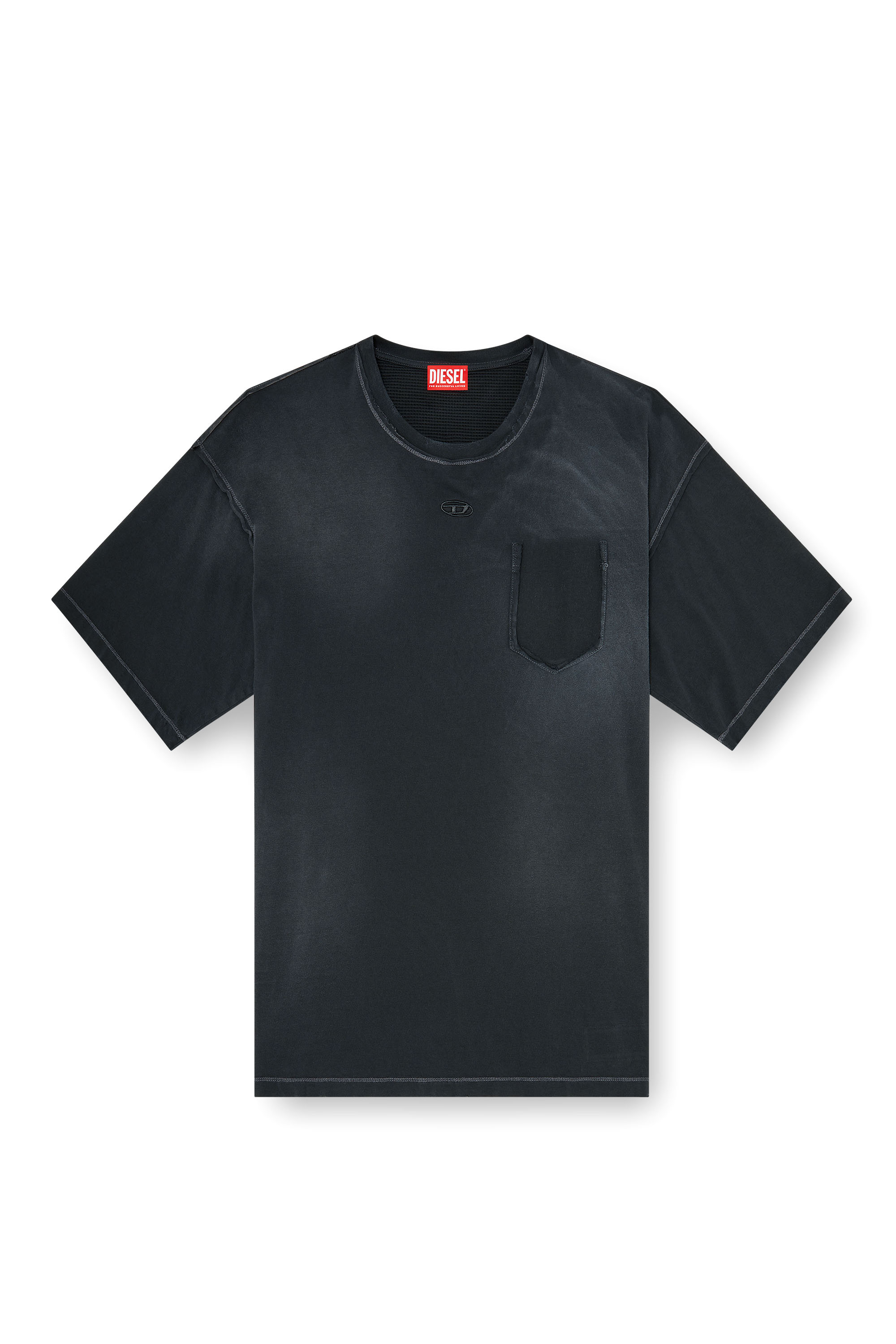 Diesel - T-POCK, Herren Verwaschenes T-Shirt mit zerrissener Brusttasche in Schwarz - 3