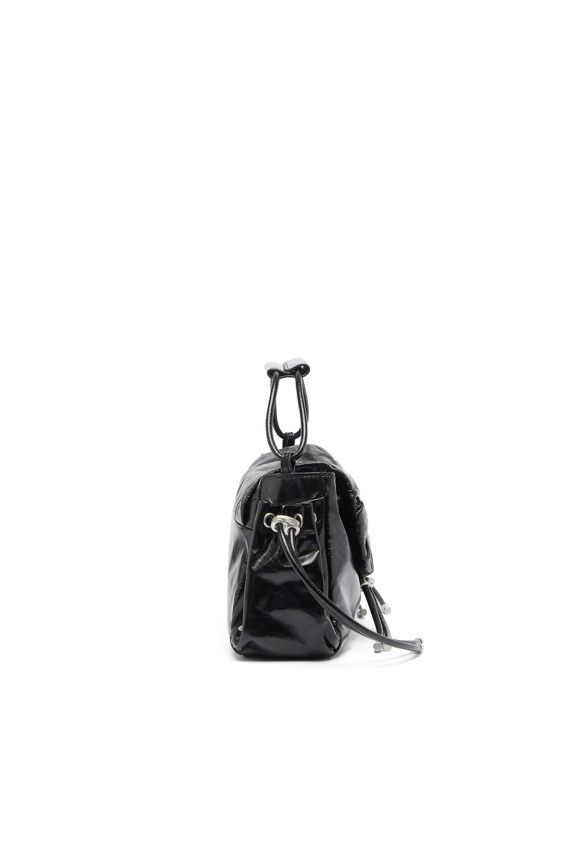 Diesel - SCRUNCH-D TOP HANDLE, Damen Scrunch-D - Top-Handle-Tasche aus gl&auml;nzendem Leder mit Falten in Schwarz - 4