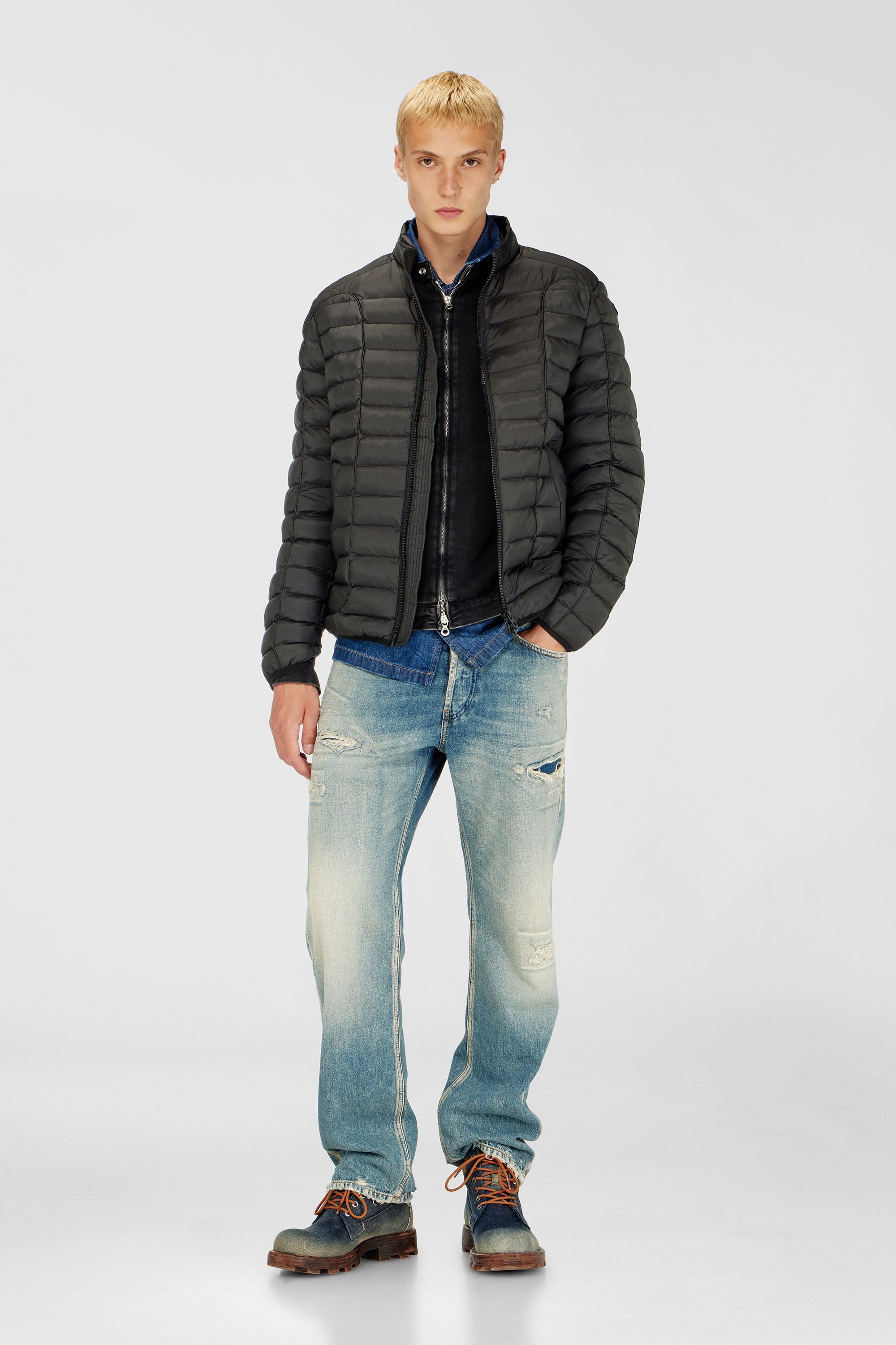 Diesel - W-PILOT, Man's Puffer jacket in light nylon in Black - 2
