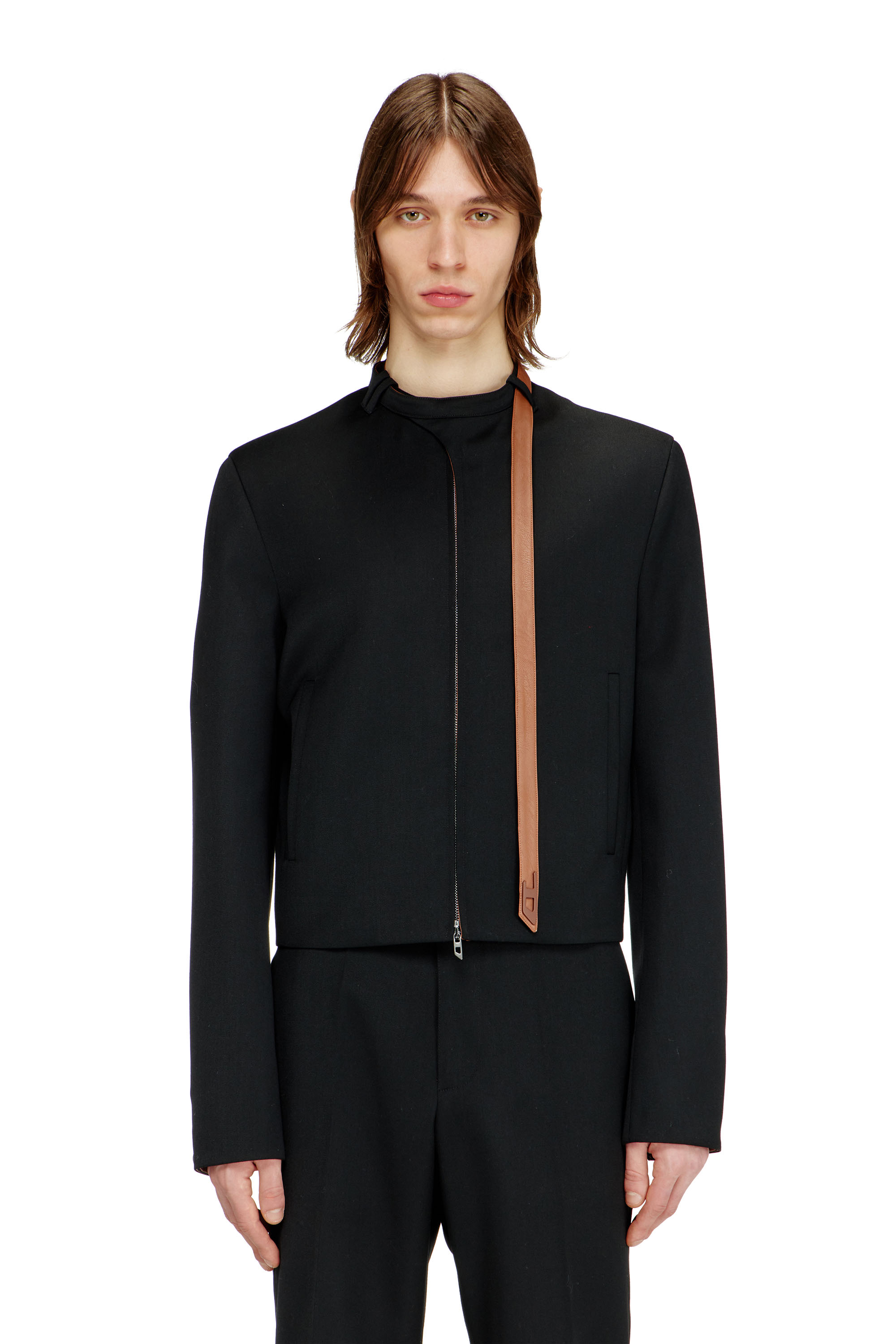 Diesel - J-NURIEL-A, Herren Ma&szlig;geschneiderte Jacke mit Biker-Halsriemen in Schwarz - 3
