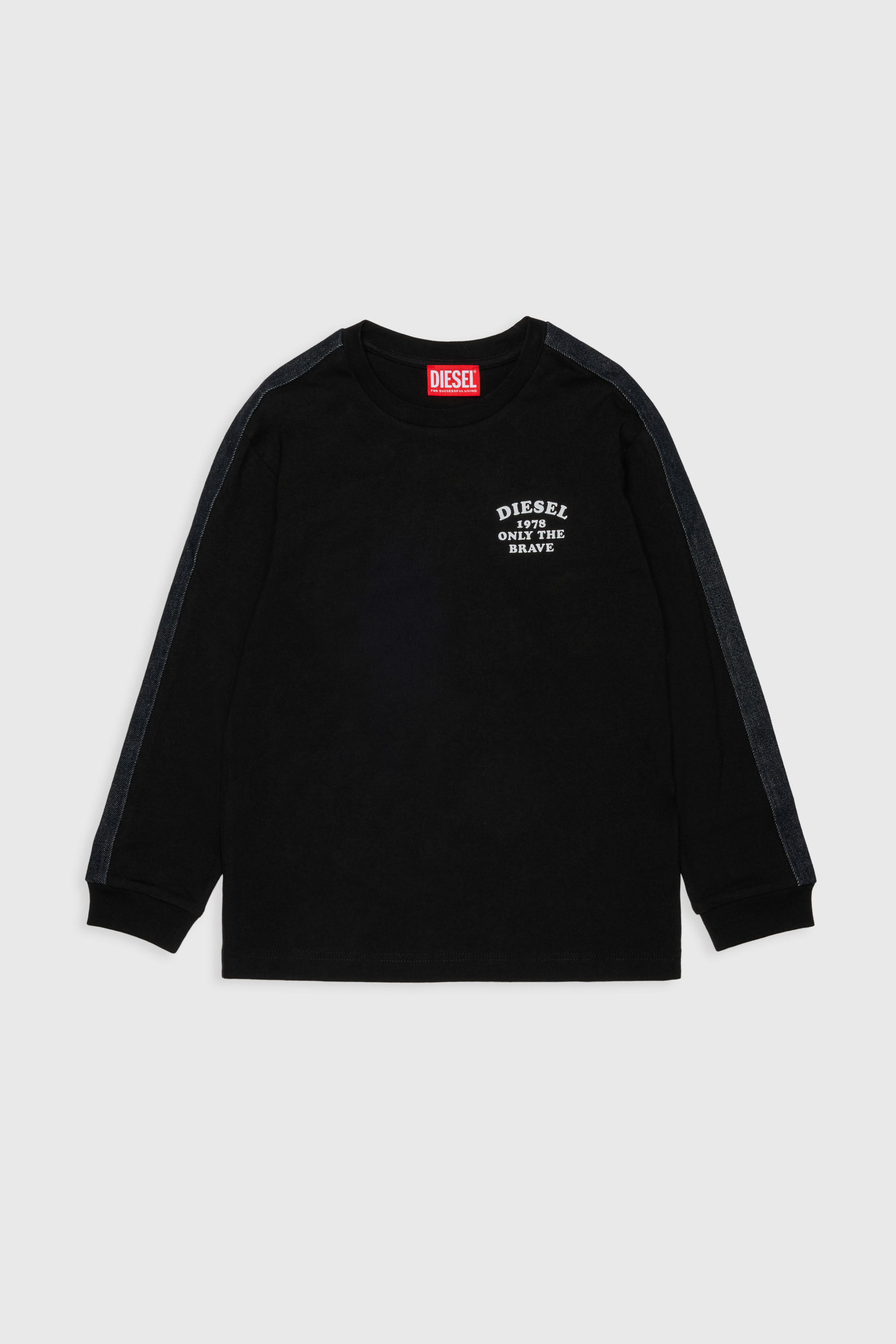 Diesel - TEAN OVER, Herren Langarmshirt mit Logo und Kontraststreifen in Schwarz - 1
