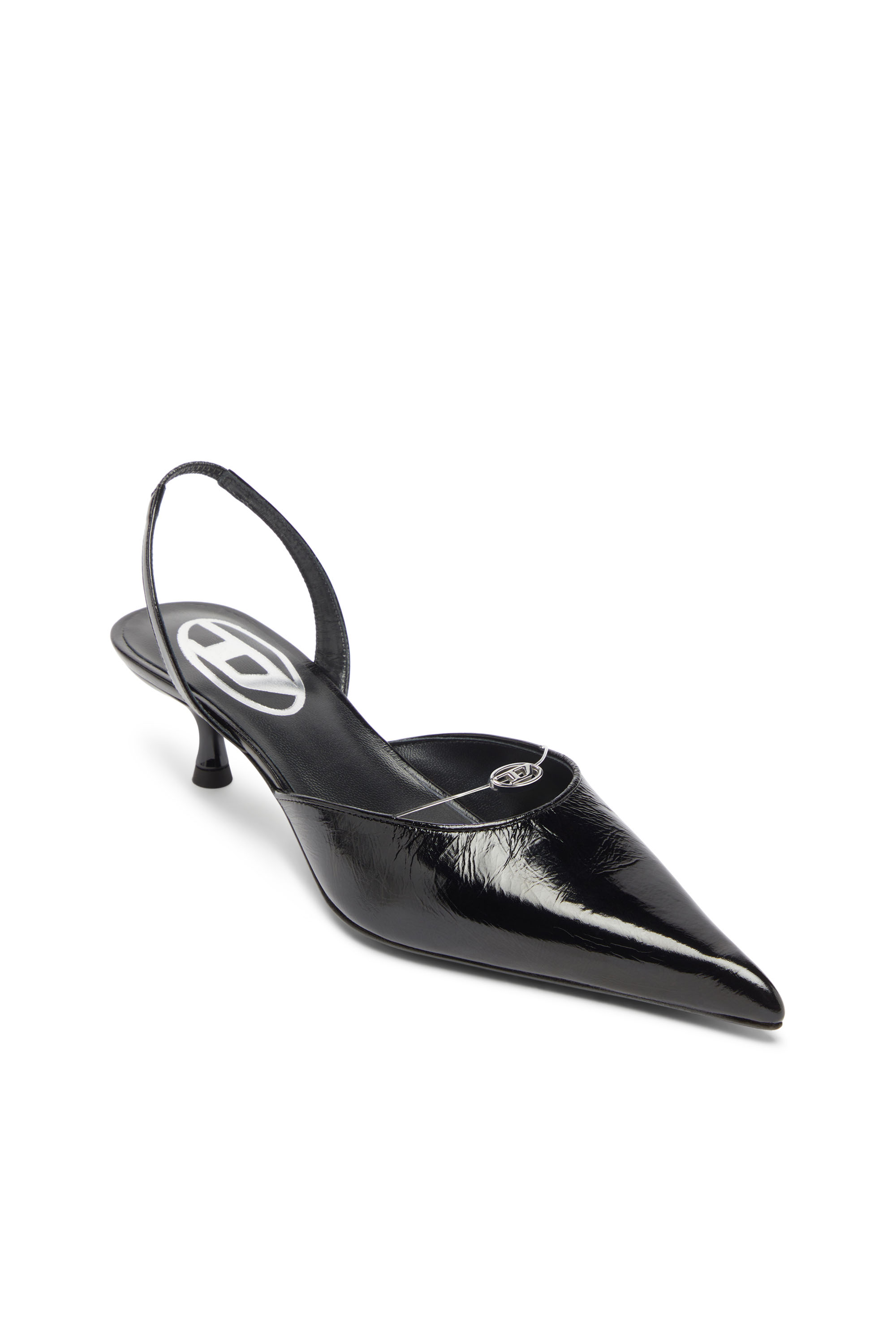 Diesel - D-JEWELS 40 D'OR, Damen D-Ten&Half - Lederslingbacks mit Oval D Schmuck in Schwarz - 4