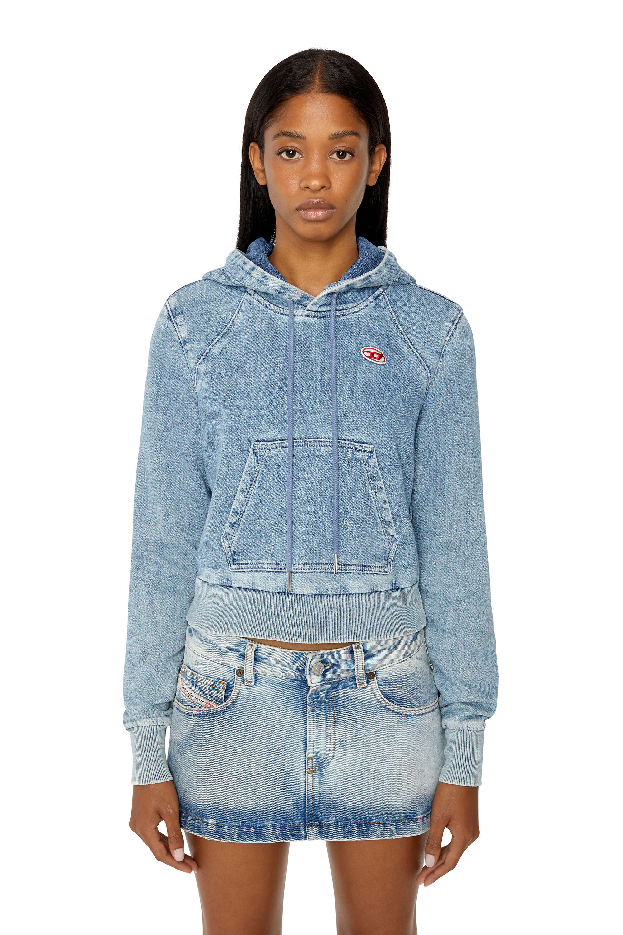 Diesel - D-ANGY TRACK DENIM HOODIE, Damen Kurz-Hoodie aus Trackdenim in Hellblau - 3