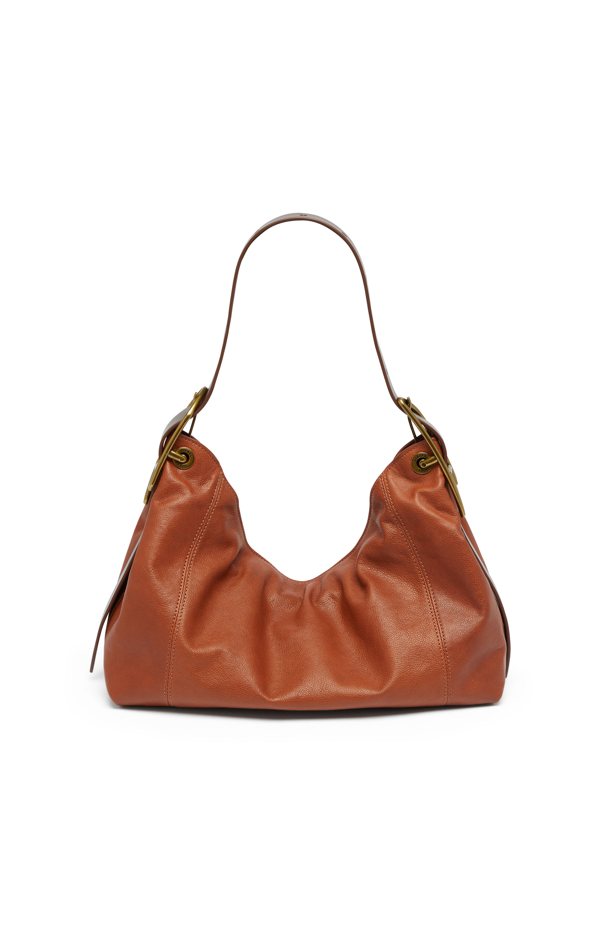 Diesel - D-LINE HOBO S, Damen D-Line-Schultertasche aus gl&auml;nzendem, geknittertem Leder in Braun - 3
