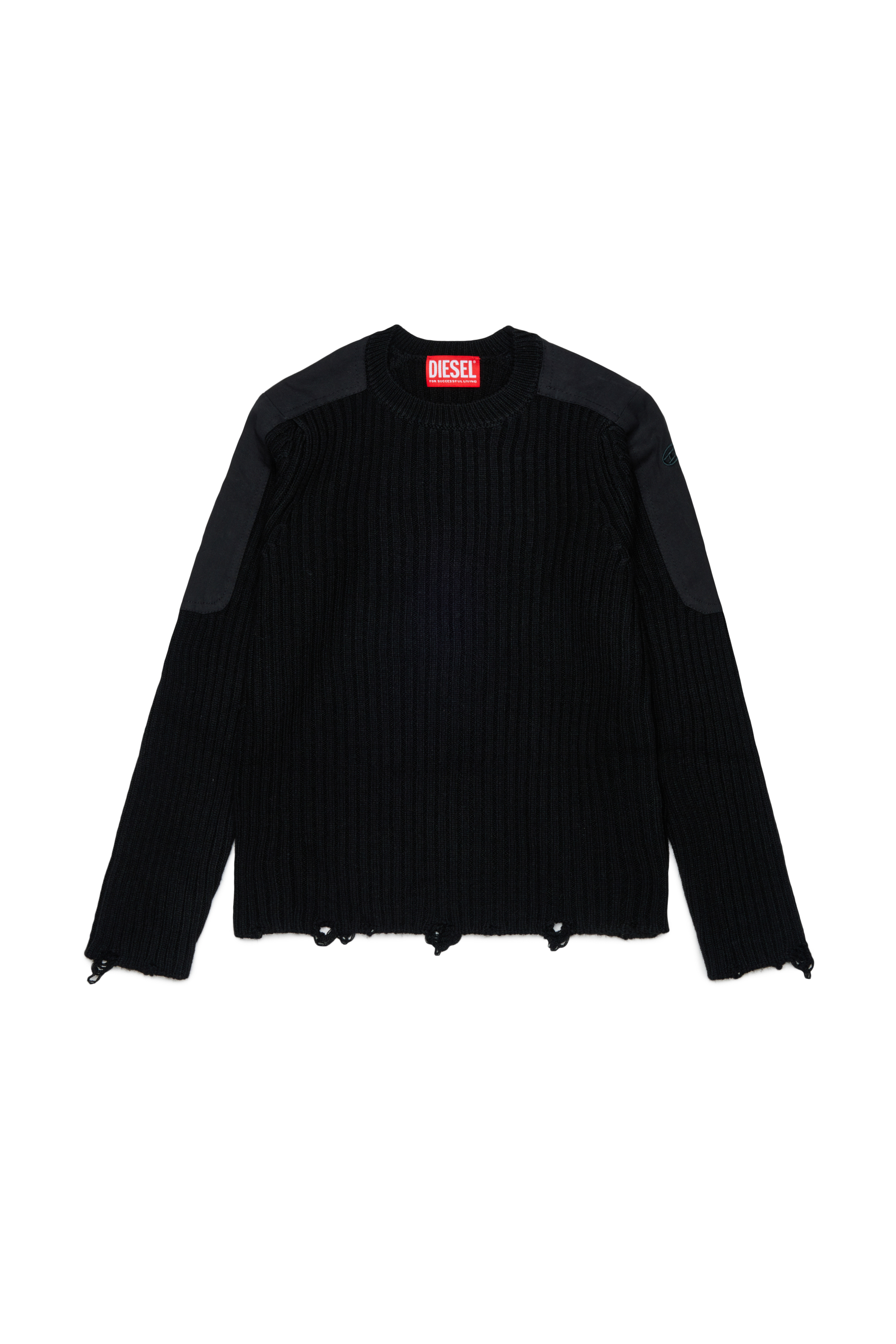 Diesel - KAMAR, Herren Ausgefranster Pullover aus Wollmischung in Schwarz - 1