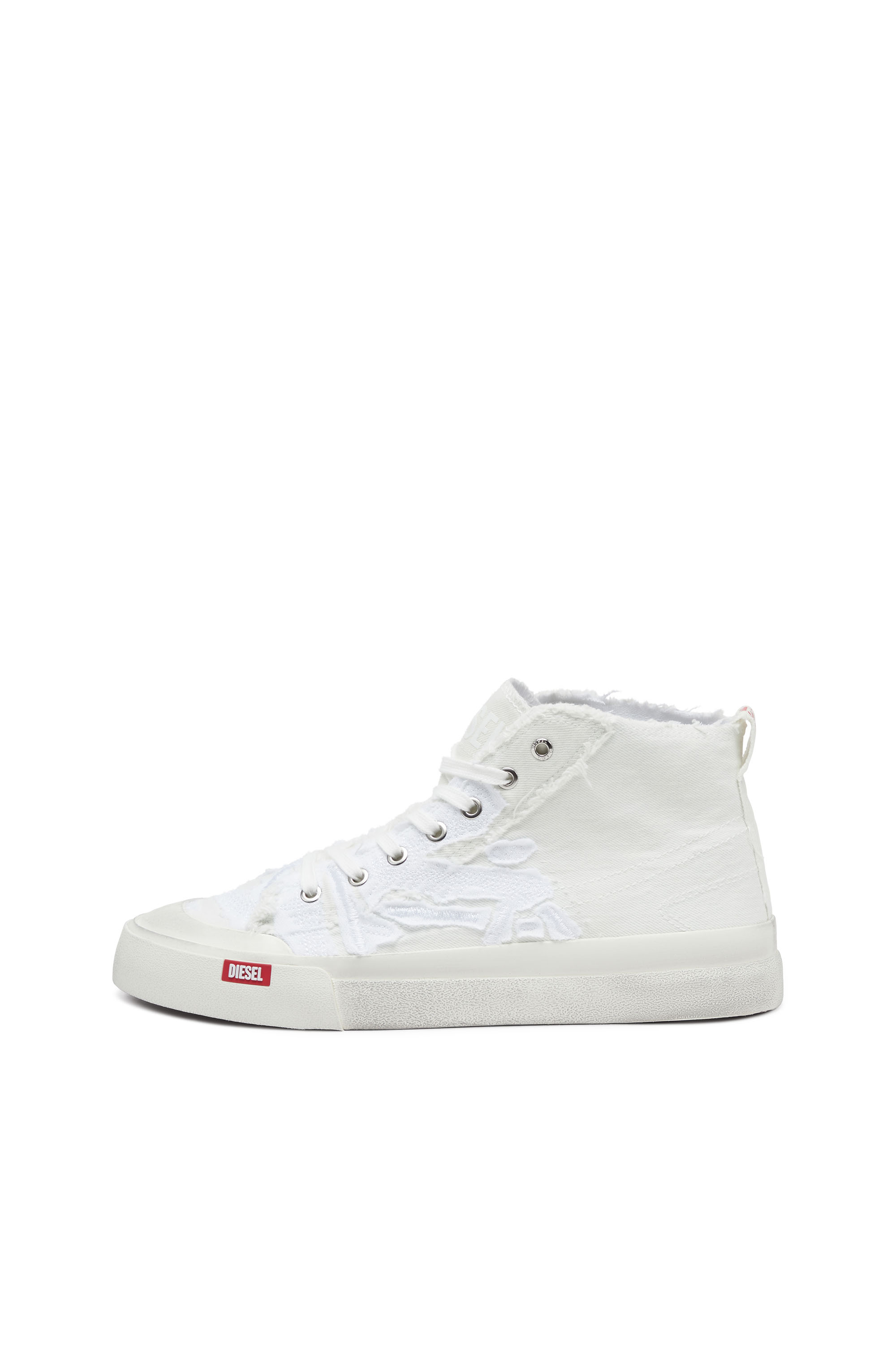 Diesel - S-ATHOS MID, Man S-Athos Mid-Destroyed gauze and denim high-top sneakers in White - Image 7
