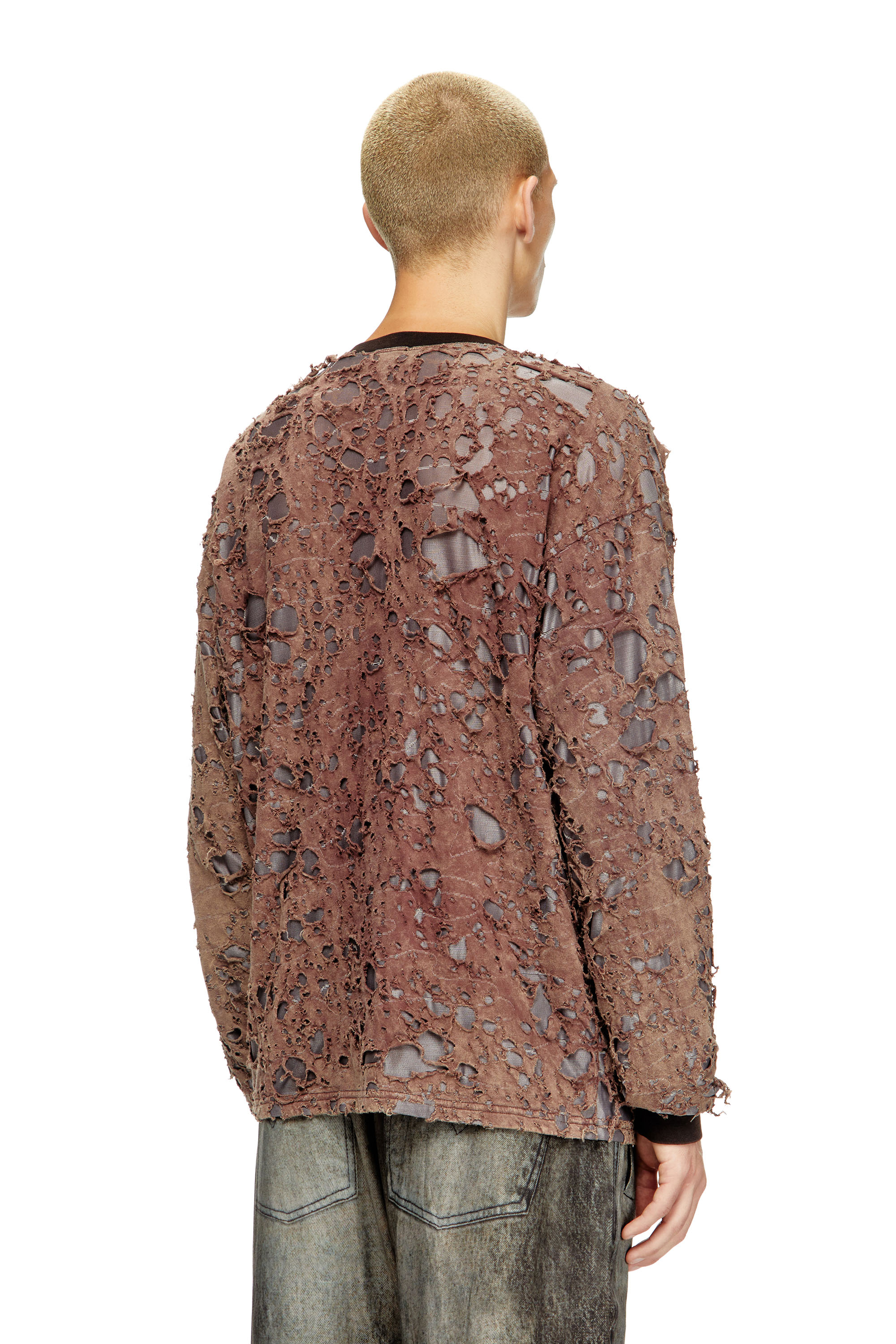 Diesel - T-OVERT, Herren Langarm-T-Shirt aus Destroyed-Jersey in Braun - 4