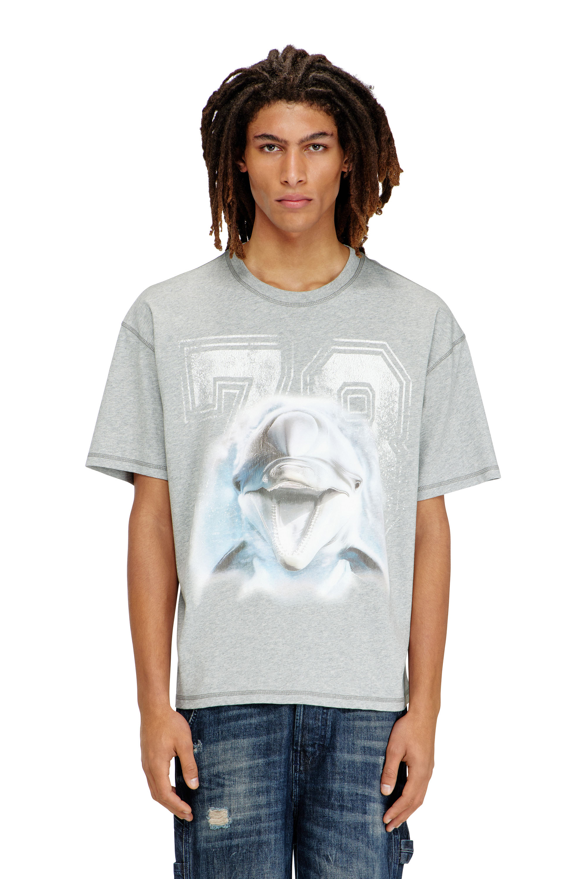 Diesel - T-BOXT-DOLPHIN, Herren Locker sitzendes T-Shirt mit Delfin-Grafik in Grau - 3
