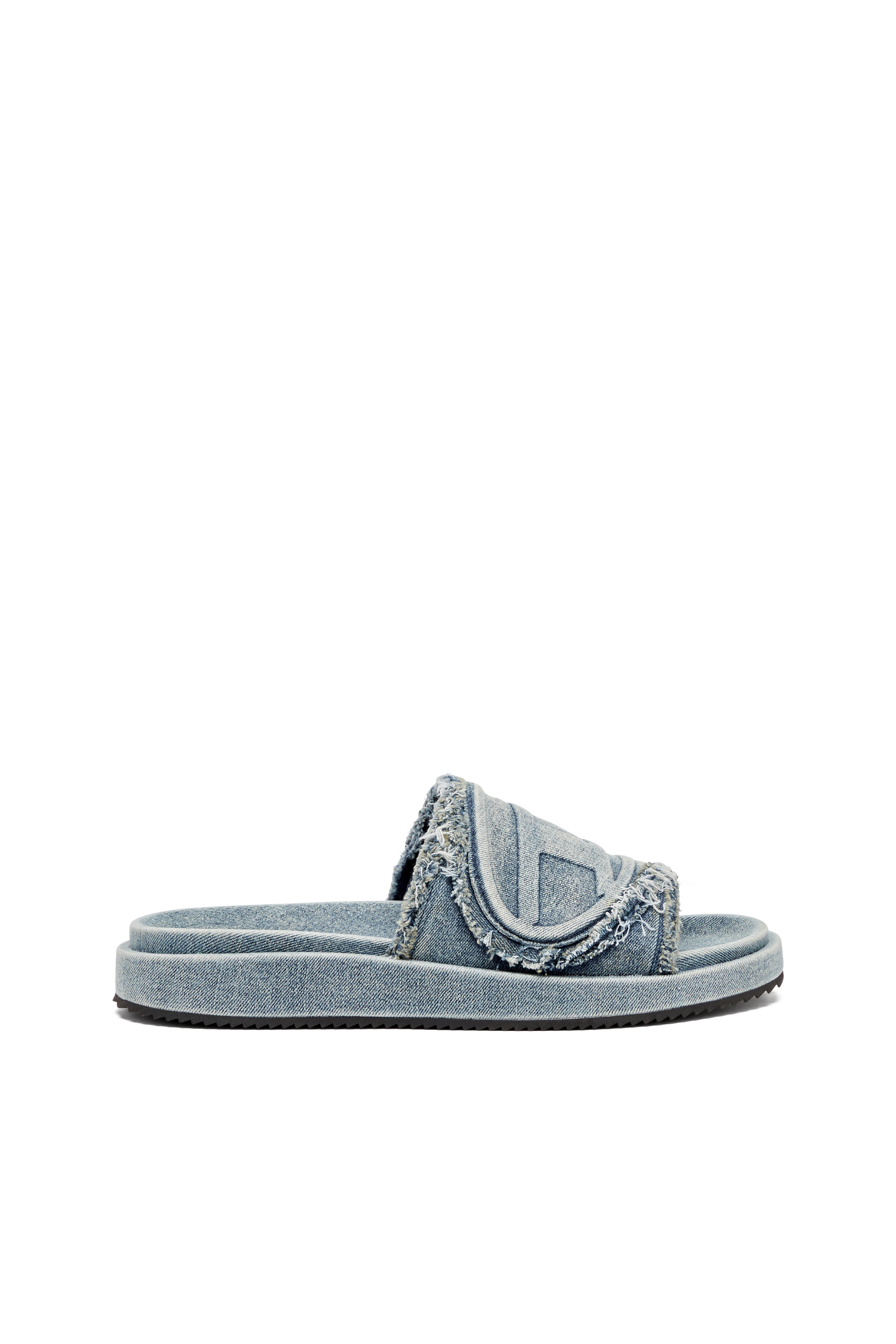 Diesel - SA-SLIDE D OVAL, Unisex Sa-Slide D-Slides aus vielgetragenem Denim in Hellblau - 1