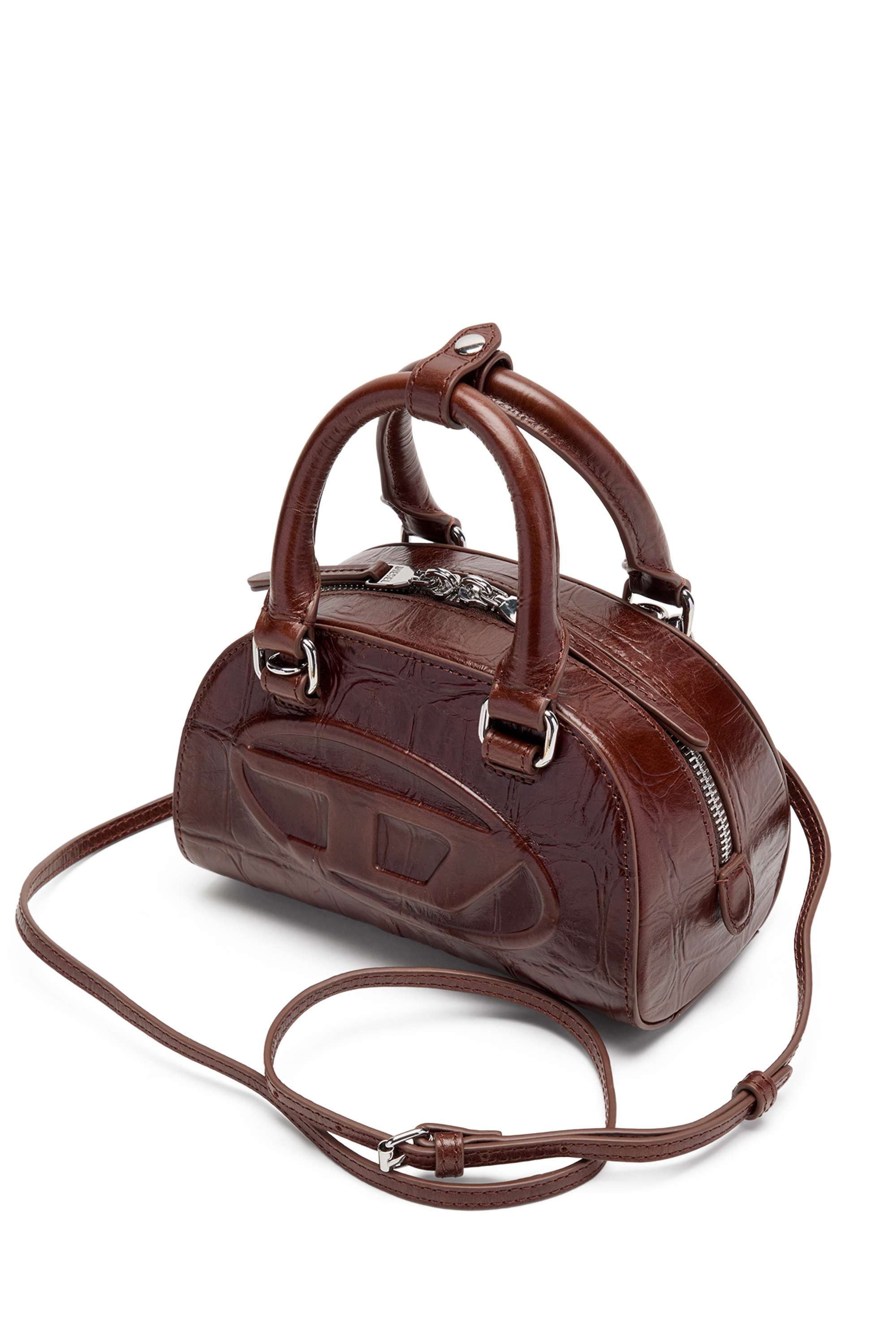 Diesel - 1DR DOME CROSSBODY, Damen 1DR Dome-Mini-Bowlingtasche aus Leder in Krokodilleder-Optik in Braun - 3