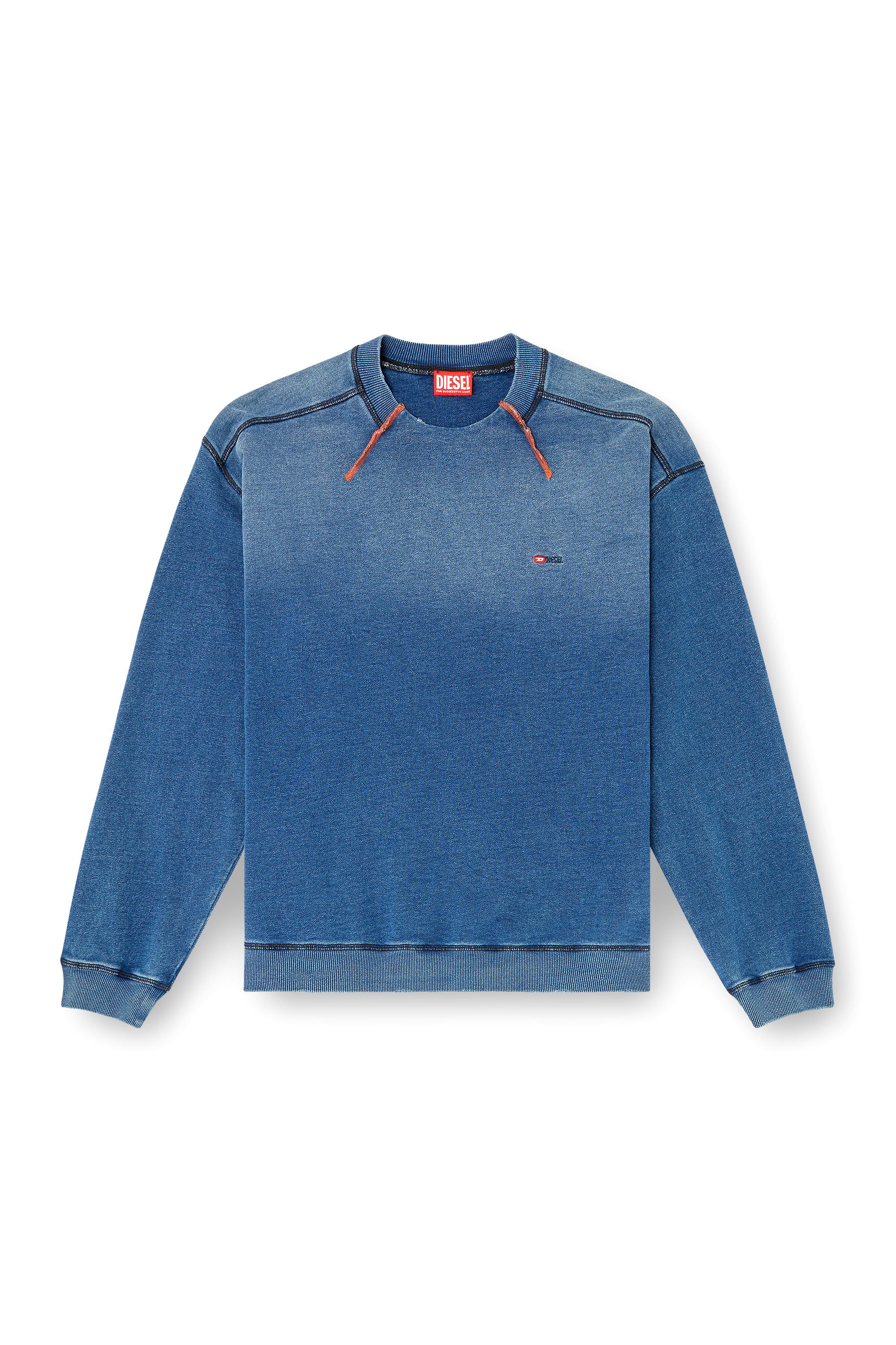 Diesel - S-CRAO-BOXT, Herren Baumwollpullover mit kontrastierenden Nähten in Blau - 3