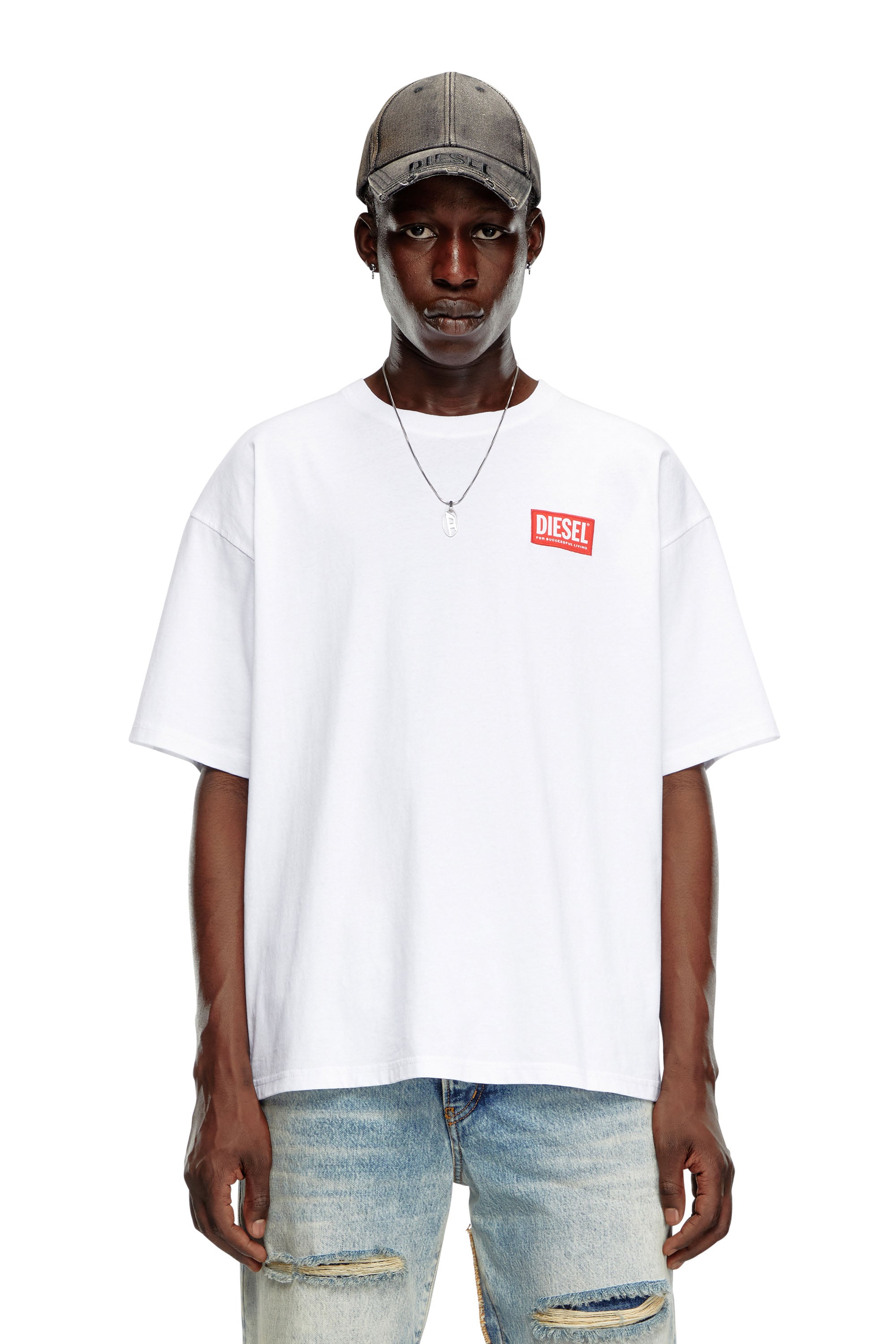 Diesel - T-BOXT-LAB, Herren T-Shirt mit Jacquard-Logo-Patch in Wei&szlig; - 3
