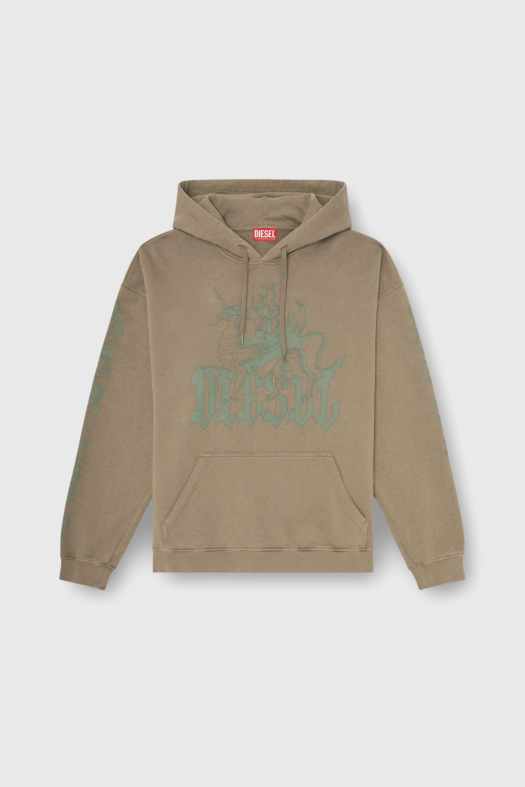 Diesel - S-GRIFFON, Herren Behandelter Hoodie mit Greif-Print in Hellbraun - 2