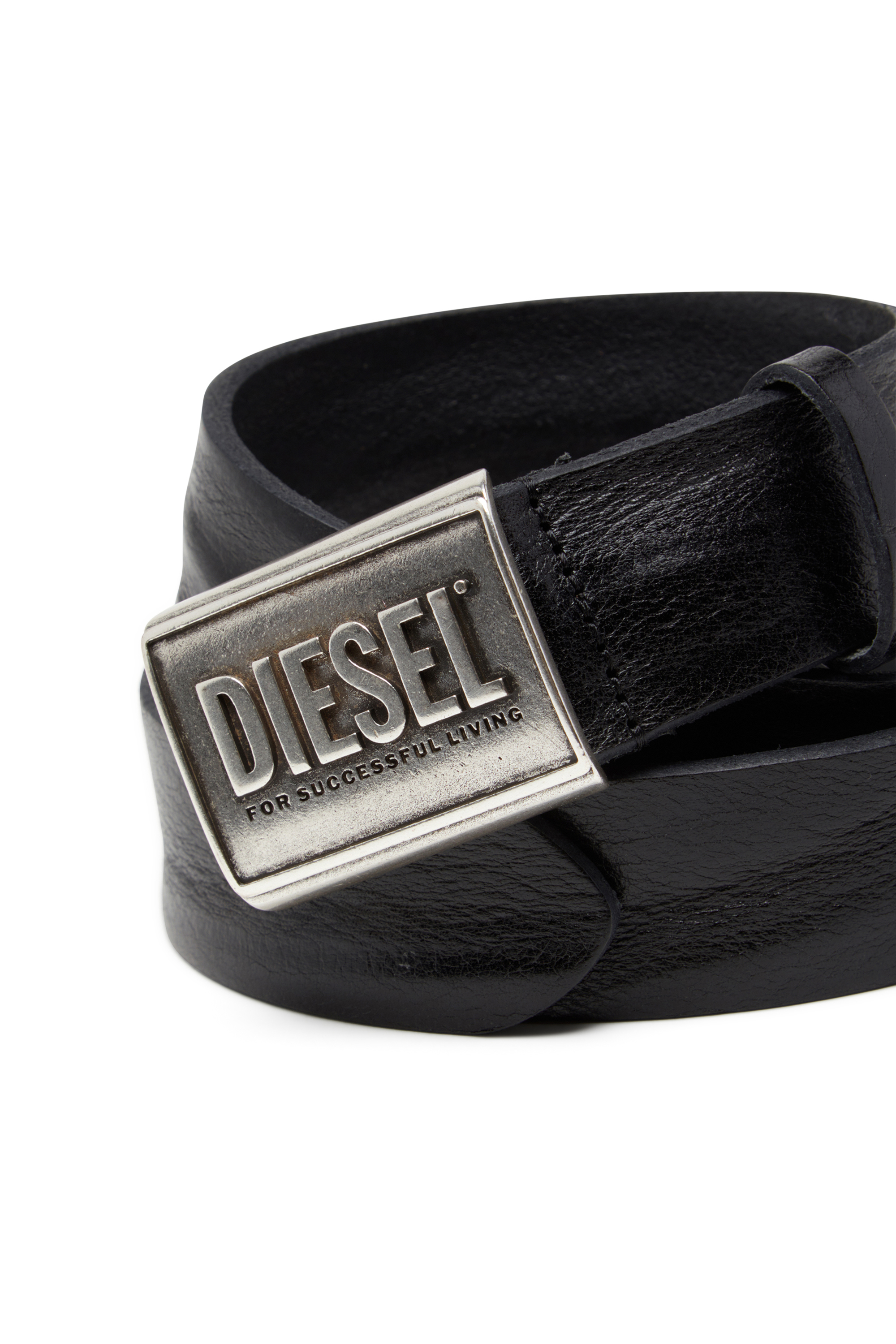 Diesel - B-METAL BISCOTTO, Herren Ledergürtel 4 cm mit Logoplatte in Schwarz - 3