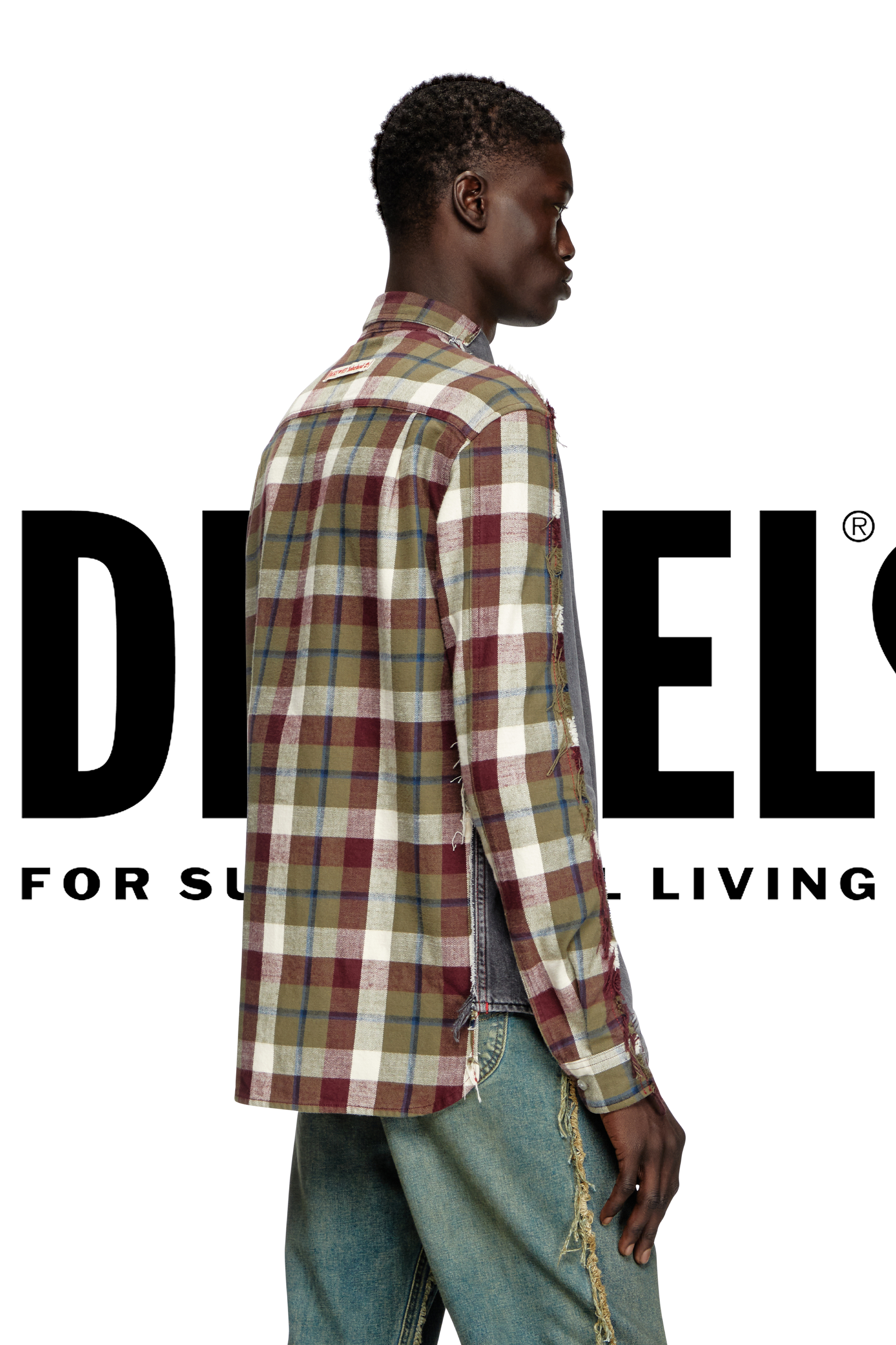 Diesel - Shirt Dieseloves 7A, Unisex Denim und Karo-Hemd in Grau/Rot - 4