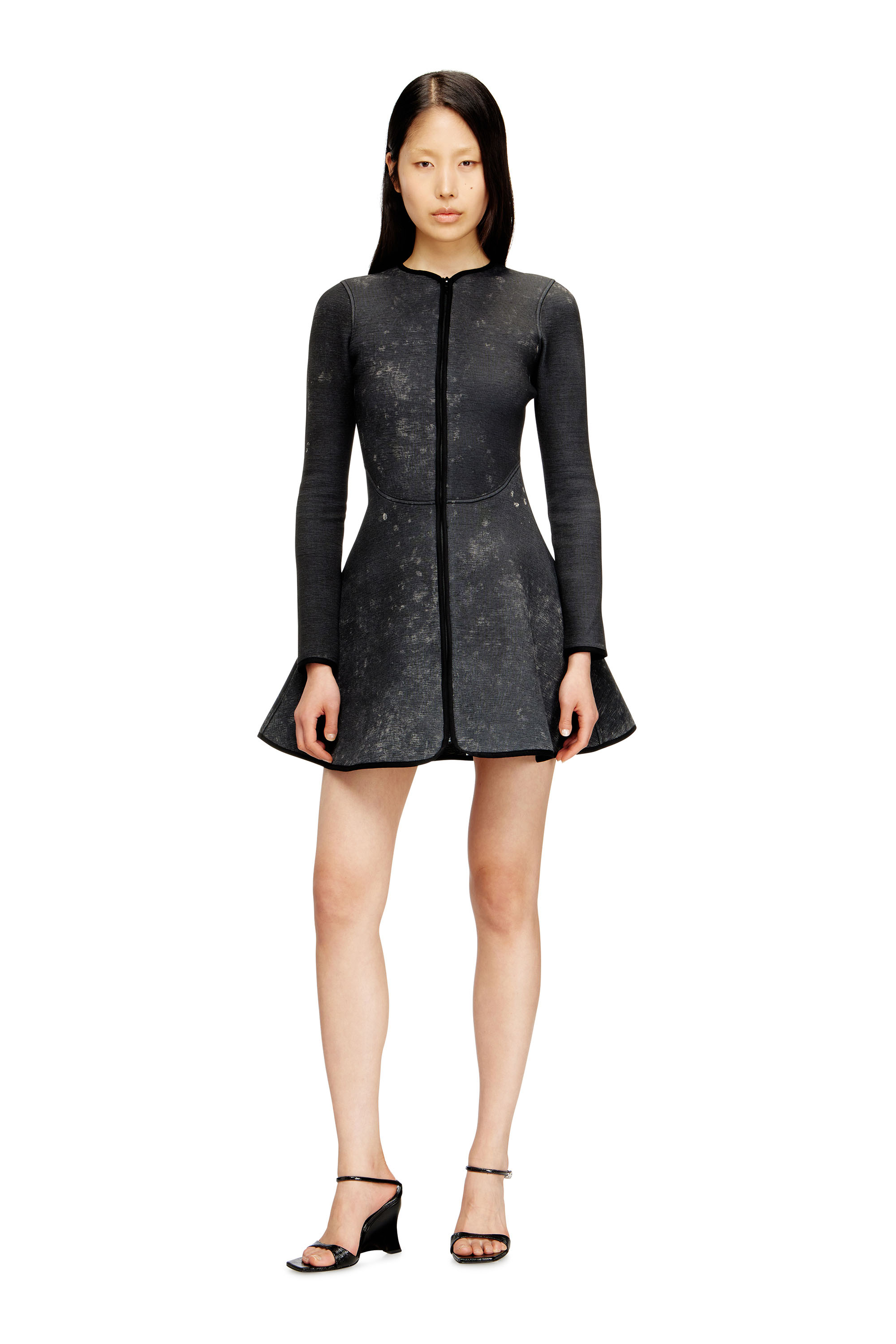 Diesel - D-EOPRE, Damen Kurzes Kleid aus marmoriertem Scuba in Dunkelgrau - 3