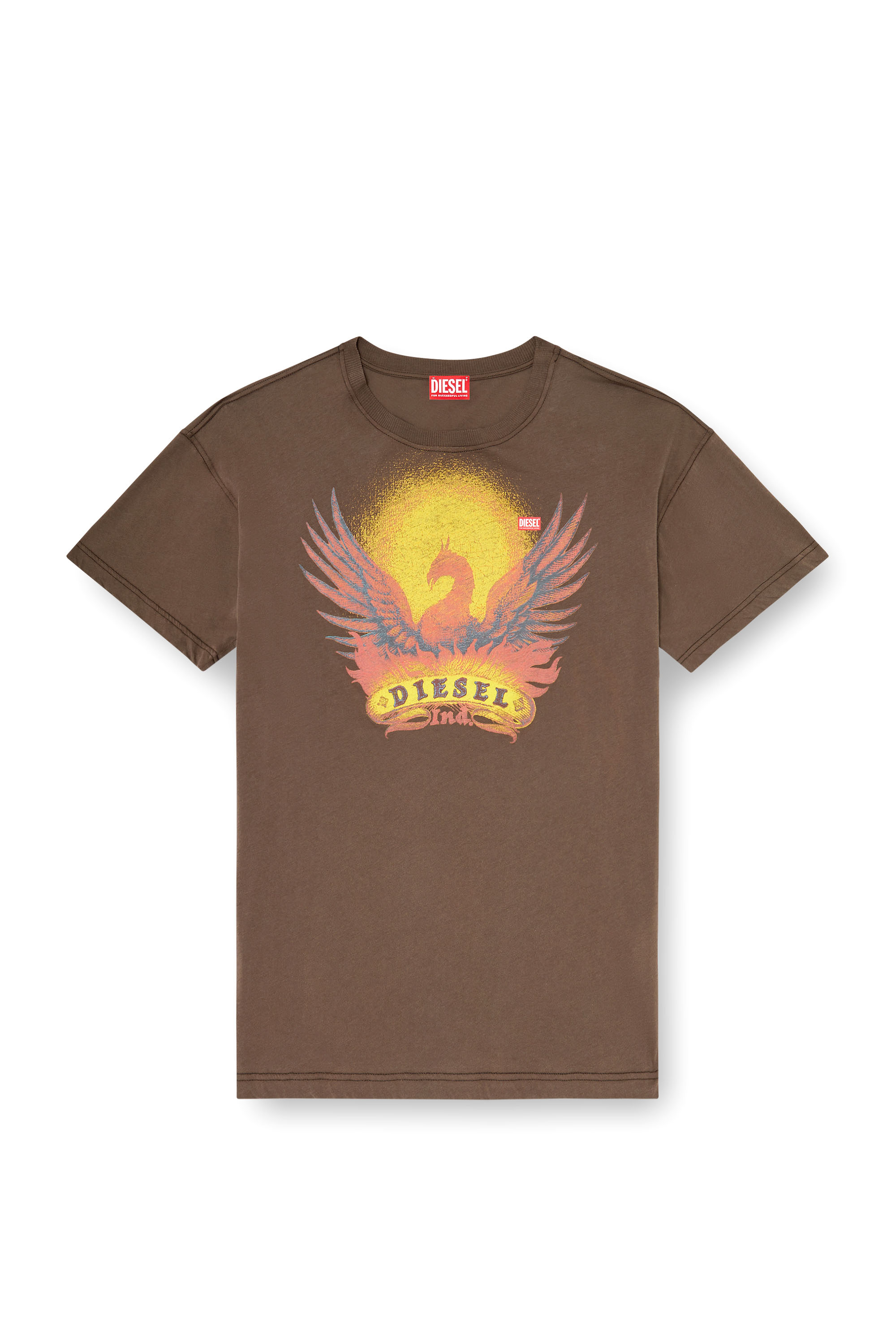 Diesel - T-NORM-AA1, Herren Regul&auml;res T-Shirt mit Ph&ouml;nix-Print in Braun - 2