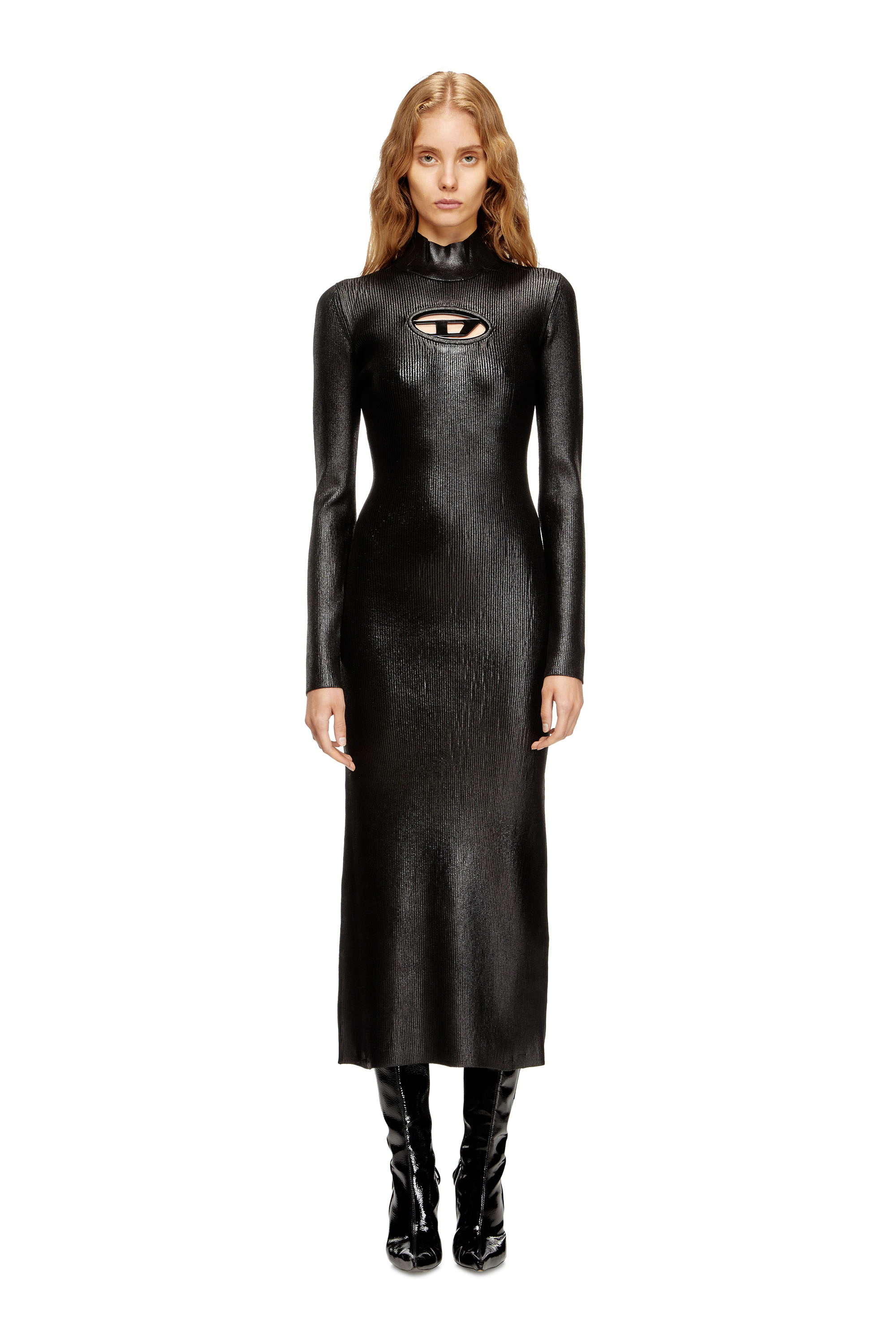 Diesel - M-ZARY-B, Damen Midi-Kleid mit Rollkragen aus glänzendem Strick in Schwarz - 2