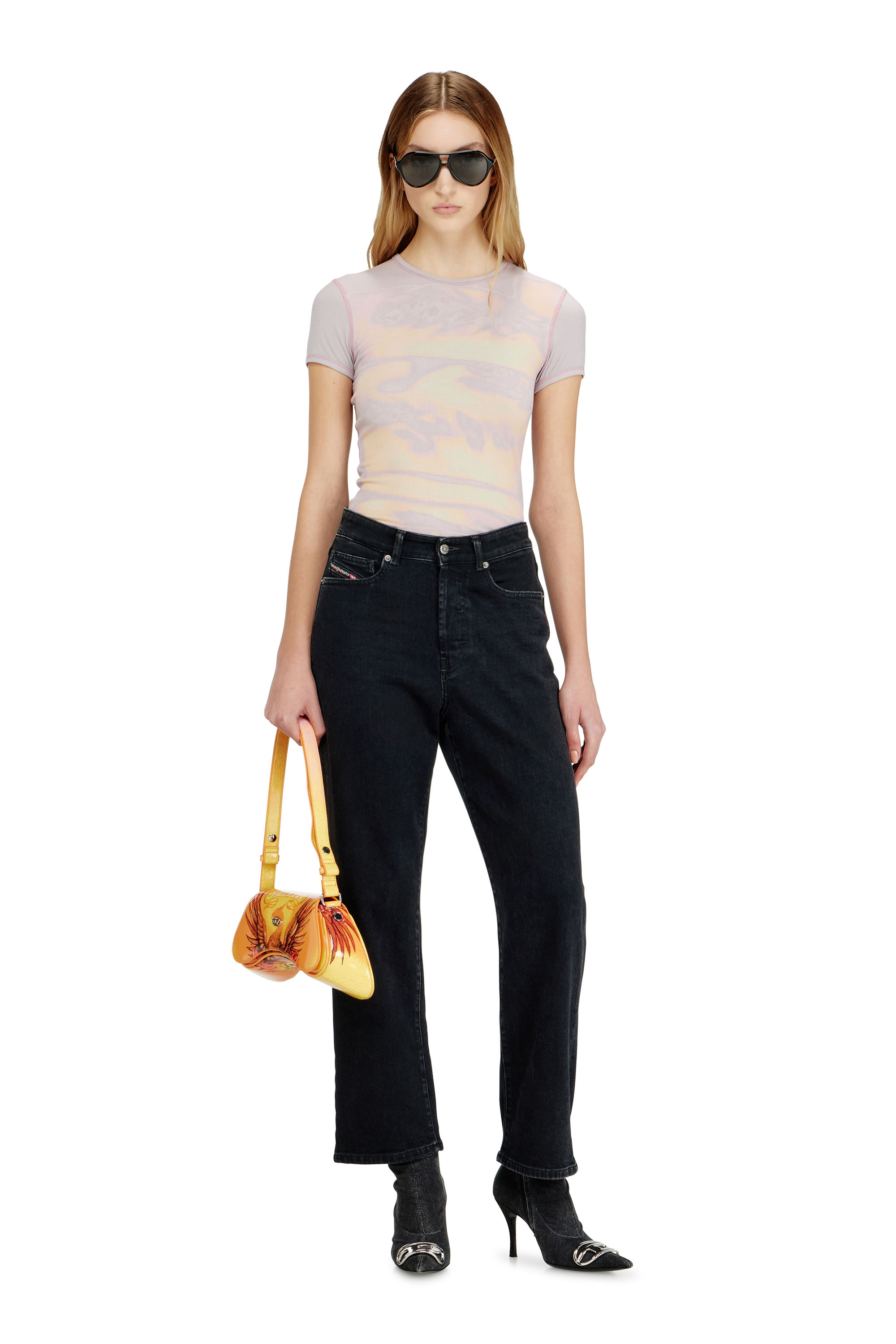 Diesel - T-ELE-LONG-AA1, Damen Schmal geschnittenes Jersey-Top mit Grafikdruck in null - 2