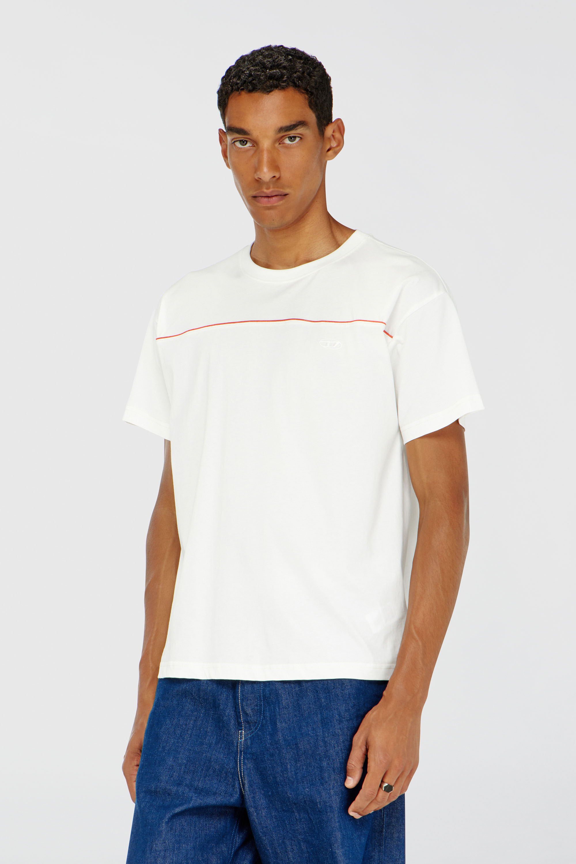Diesel - T-NORM-PIPING, Herren T-Shirt mit kontrastierenden Paspeln in Wei&szlig; - 1