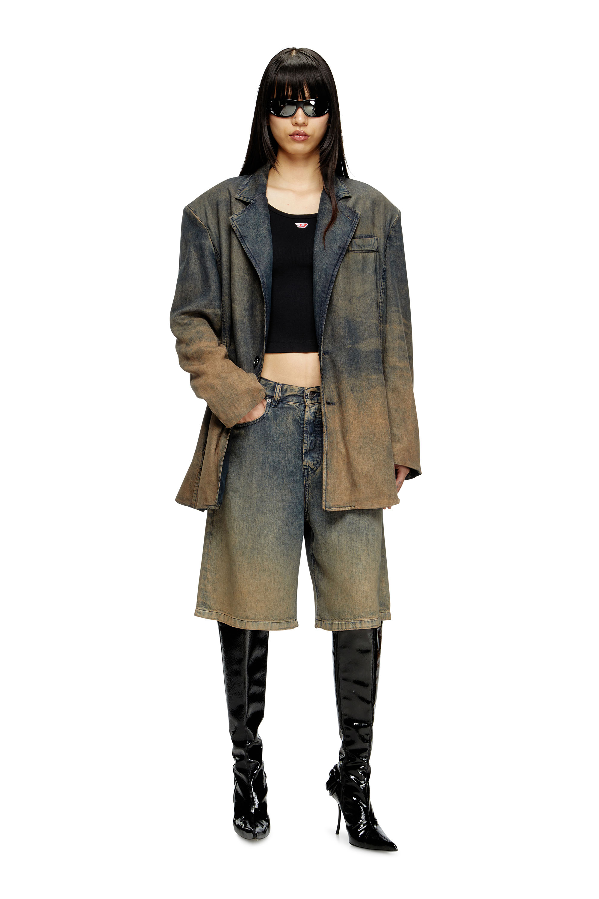 Diesel - T-BALLET-D, Damen Langarm-Top mit gesticktem D-Patch in Schwarz - 2