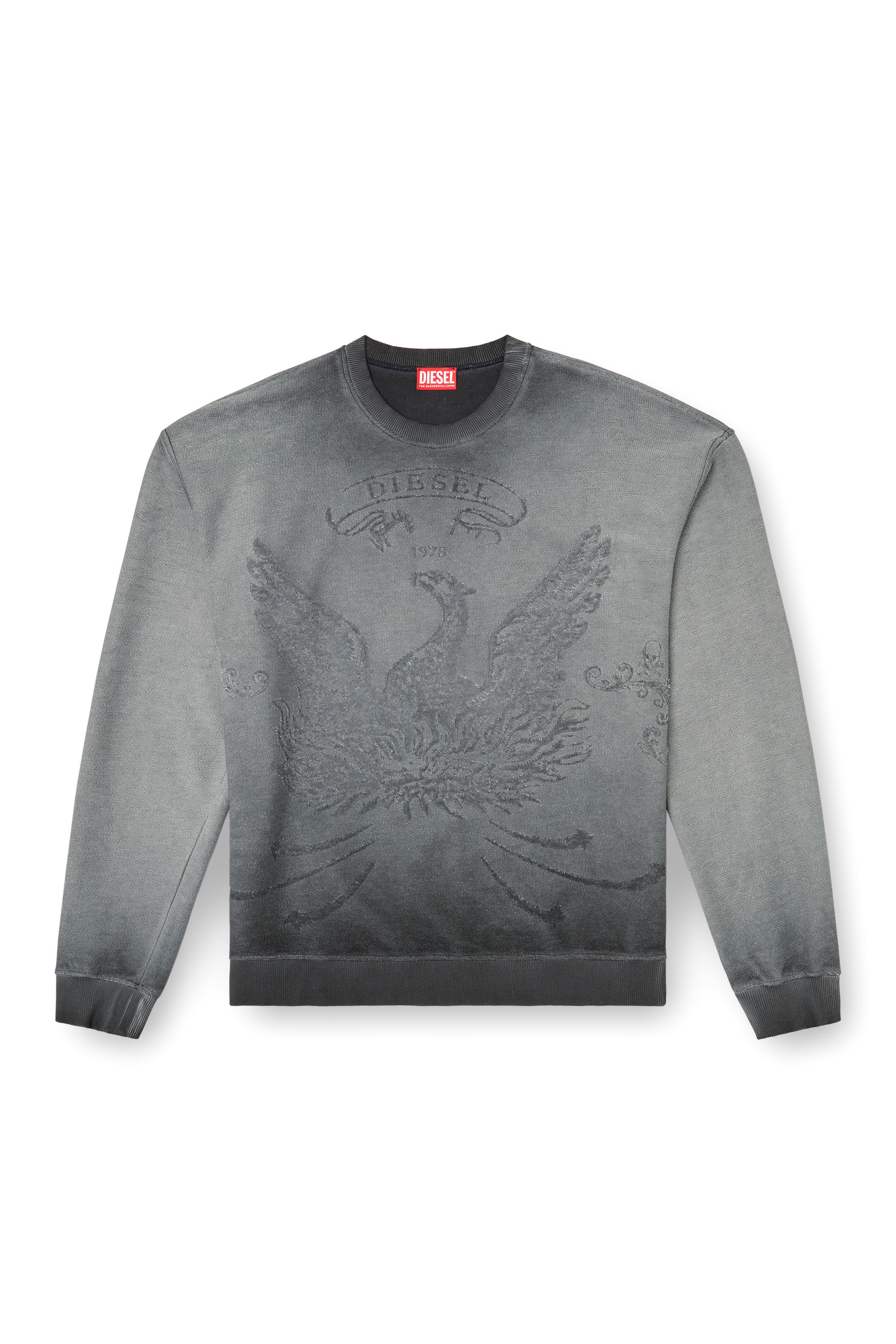Diesel - S-ARON, Herren Verblasstes Sweatshirt mit Devoré-Phoenix-Logo in Grau - 2