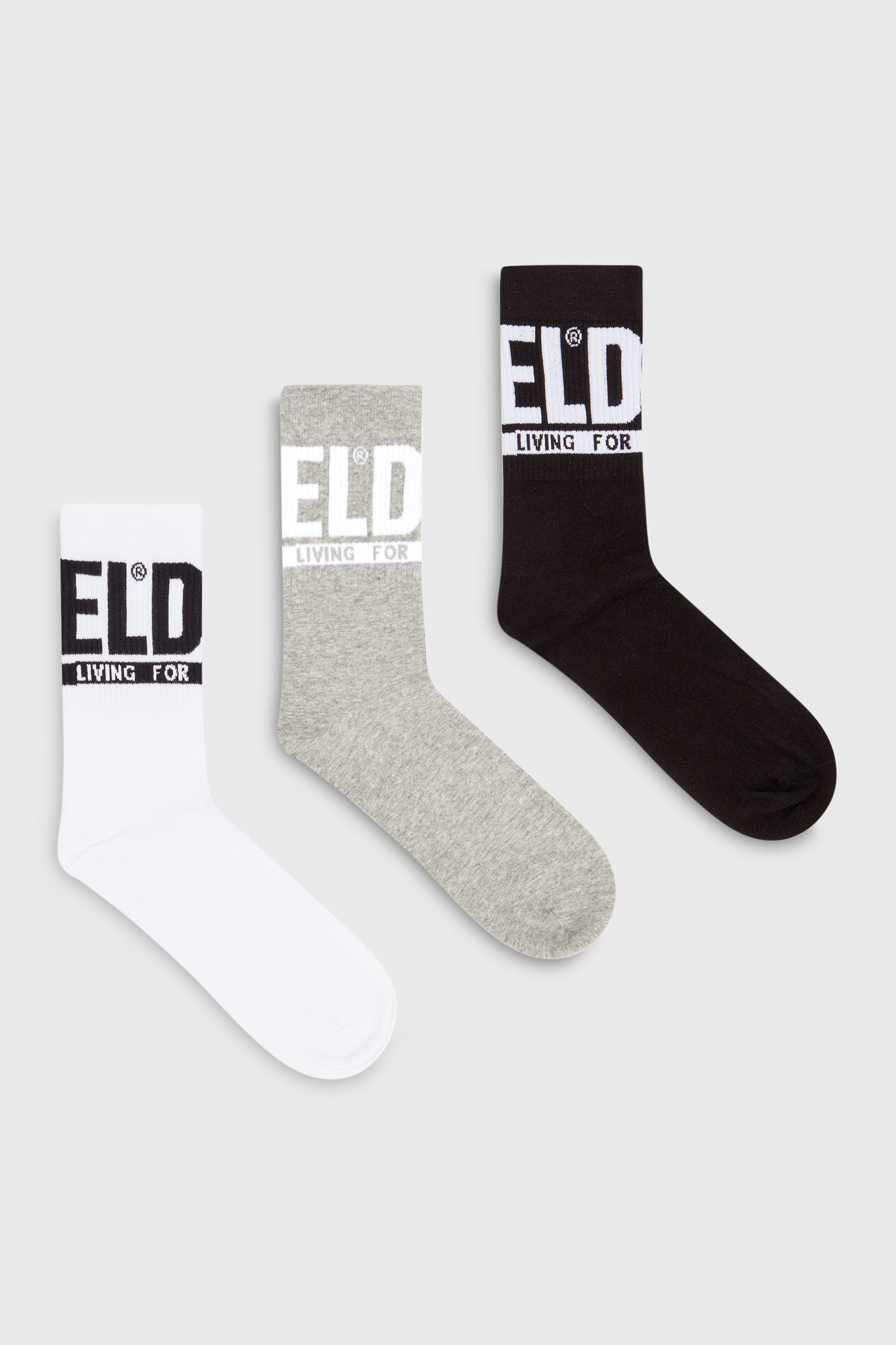 Diesel - SKM-RAY-THREEPACK, Herren Socken mit Logo-B&uuml;ndchen im Dreierpack in Schwarz/Grau - 1