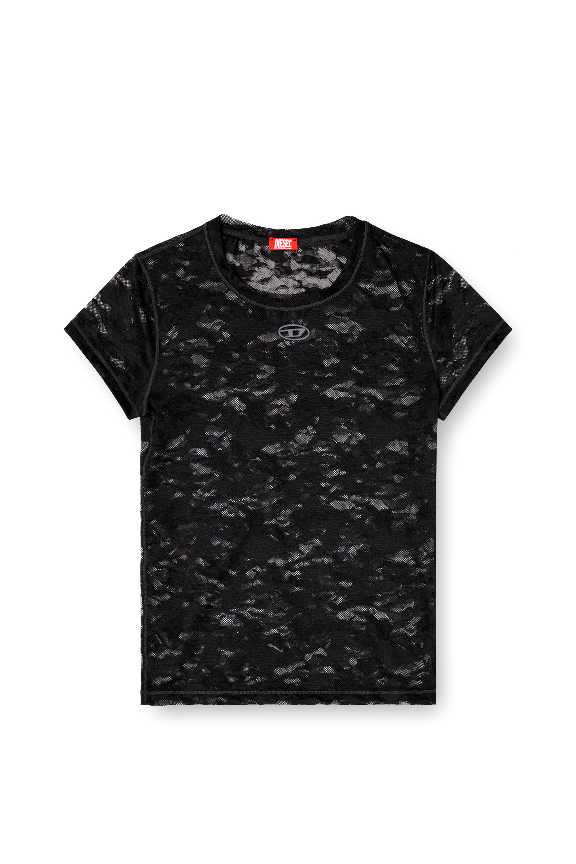 Diesel - KASIA-UTLT, Damen T-Shirt mit Camouflage-Spitze in Schwarz - 2
