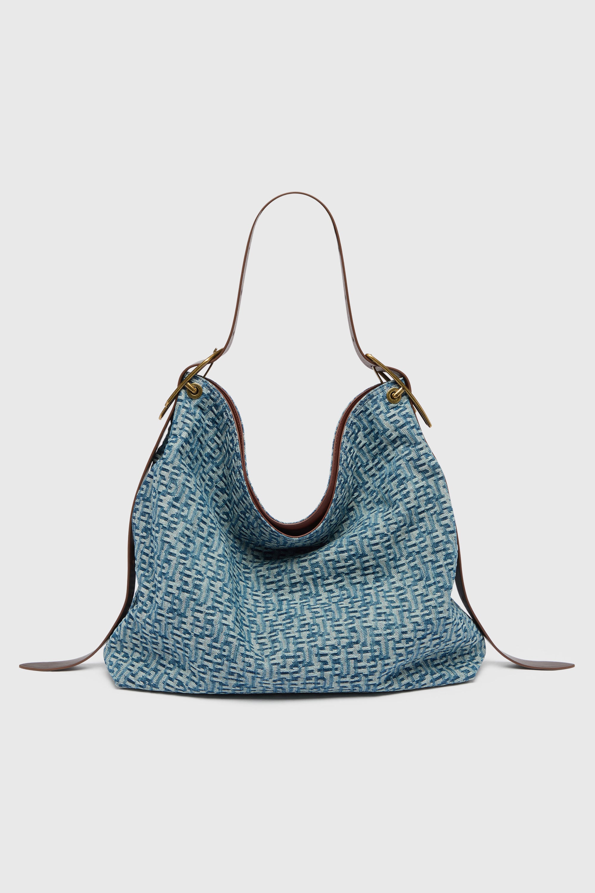 Diesel - D-LINE HOBO L, Damen D-Line Hobo-Tasche aus Denim mit Monogramm in Blau - 1