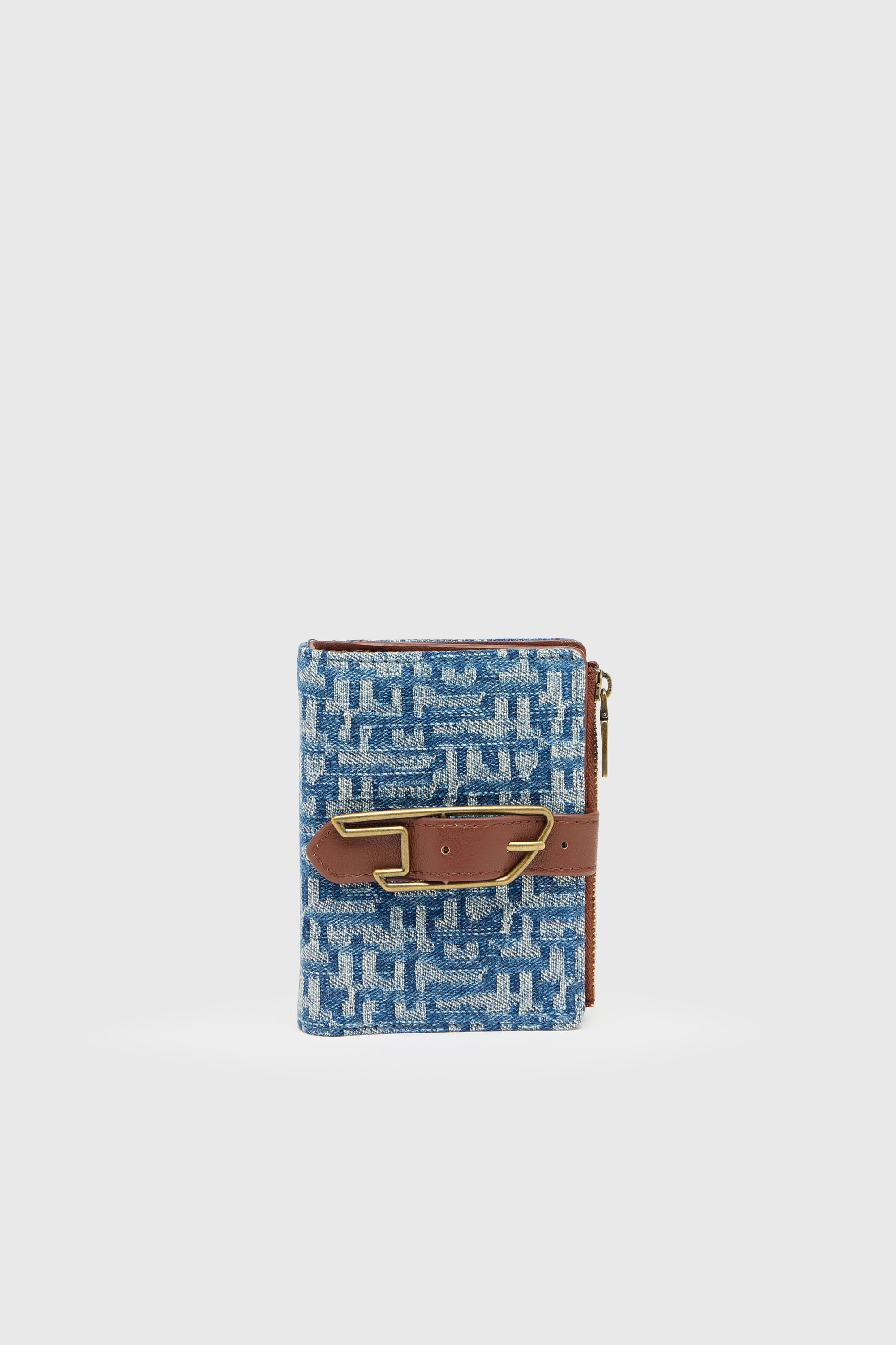 Diesel - D-LINE BI FOLD ZIP II, Damen Kartenetui aus monogram denim mit G&uuml;rtel-Detail in Blau - 1
