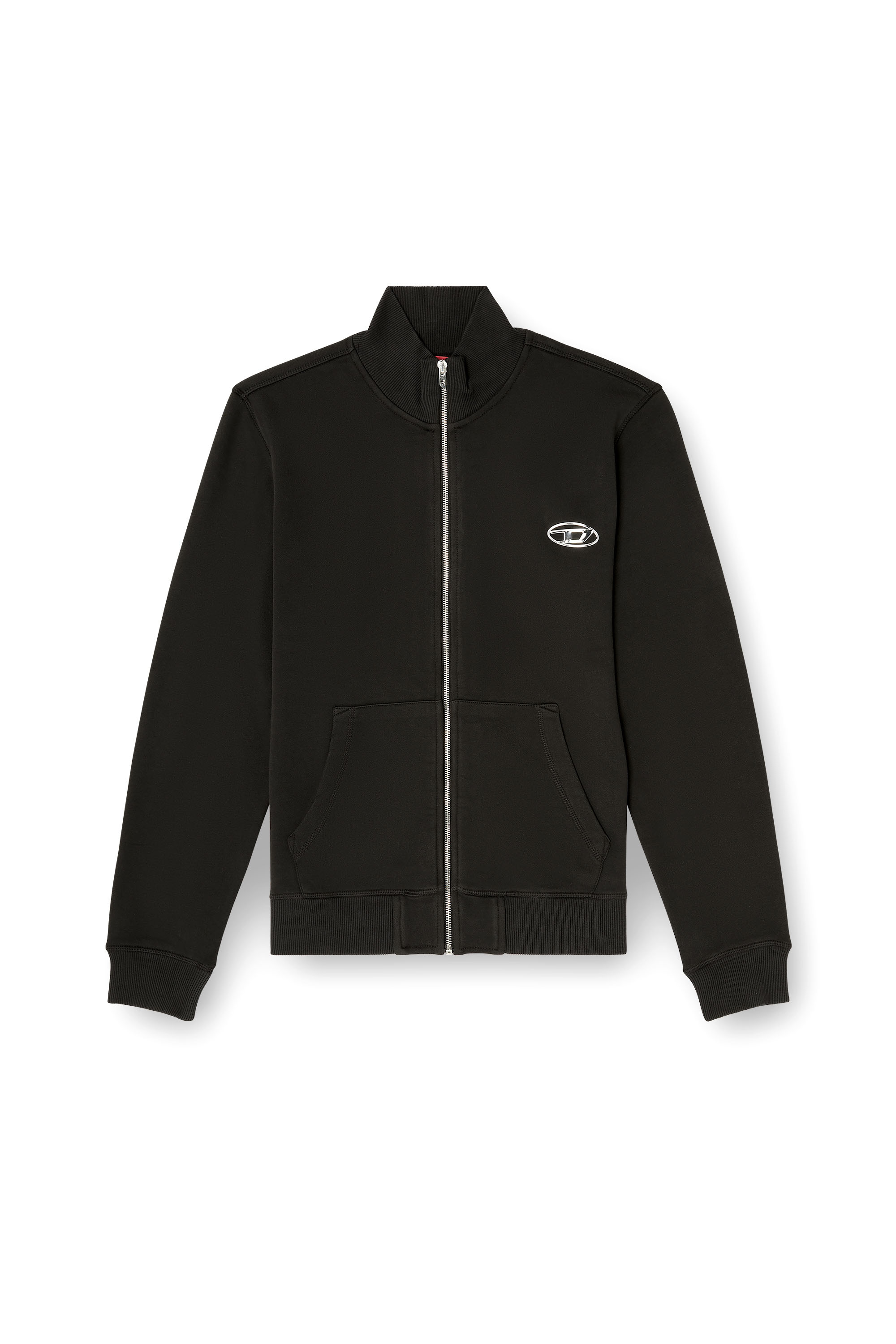 Diesel - S-GINN-ZIP-IOD, Herren Sweatshirt mit Stehkragen und metallischem Oval D in Schwarz - 2