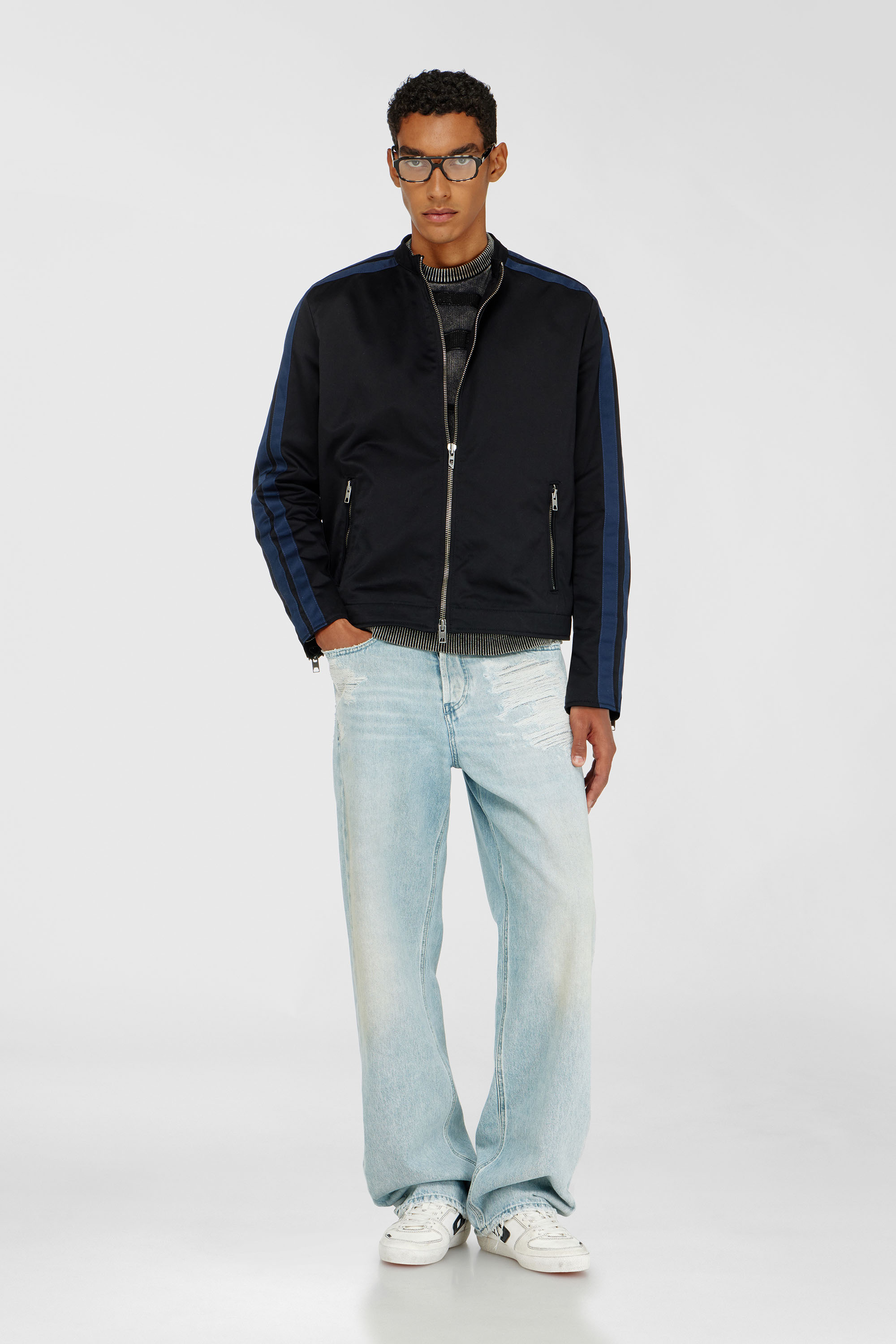 Diesel - J-NAEL, Herren Sportliche Bikerjacke aus technischer Baumwollmischung in Blau/Schwarz - 2