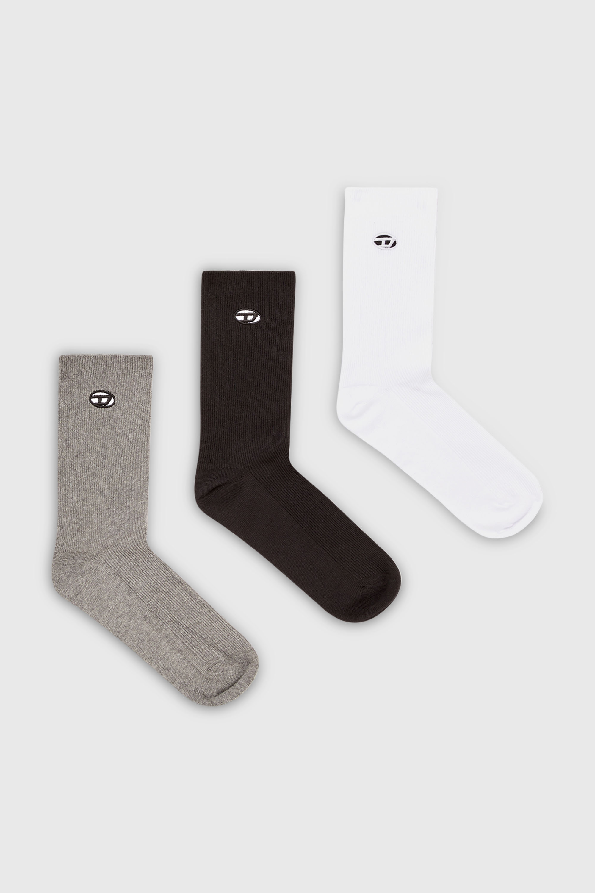 Diesel - SKM-D-OVAL, Herren Baumwollsocken mit Oval D Stickerei im Dreierpack in Grau/Weiss - 1