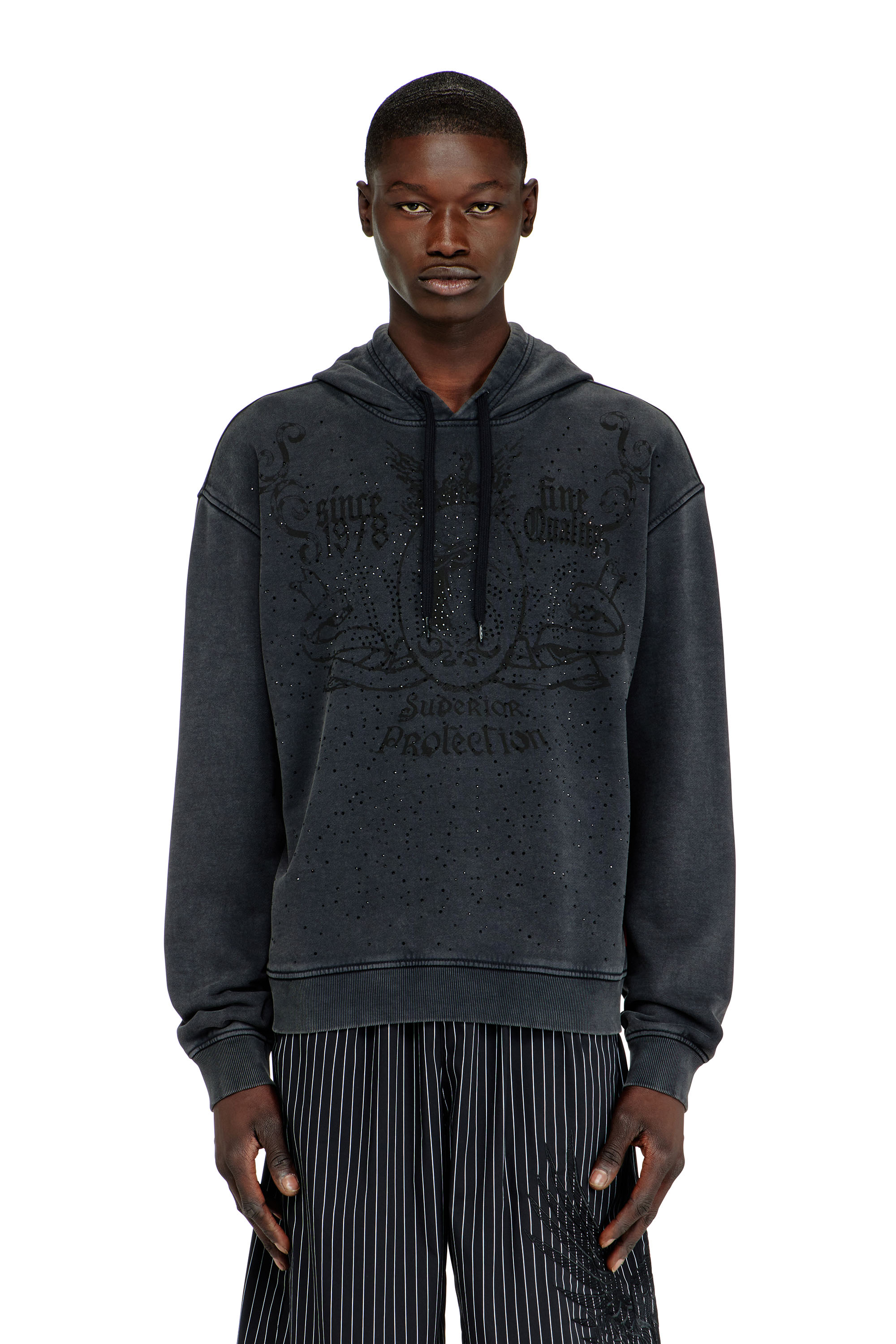 Diesel - S-NORM-HOOD-AA3, Herren Bedrucktes Hoodie mit Strasssteinen in Dunkelgrau - 1