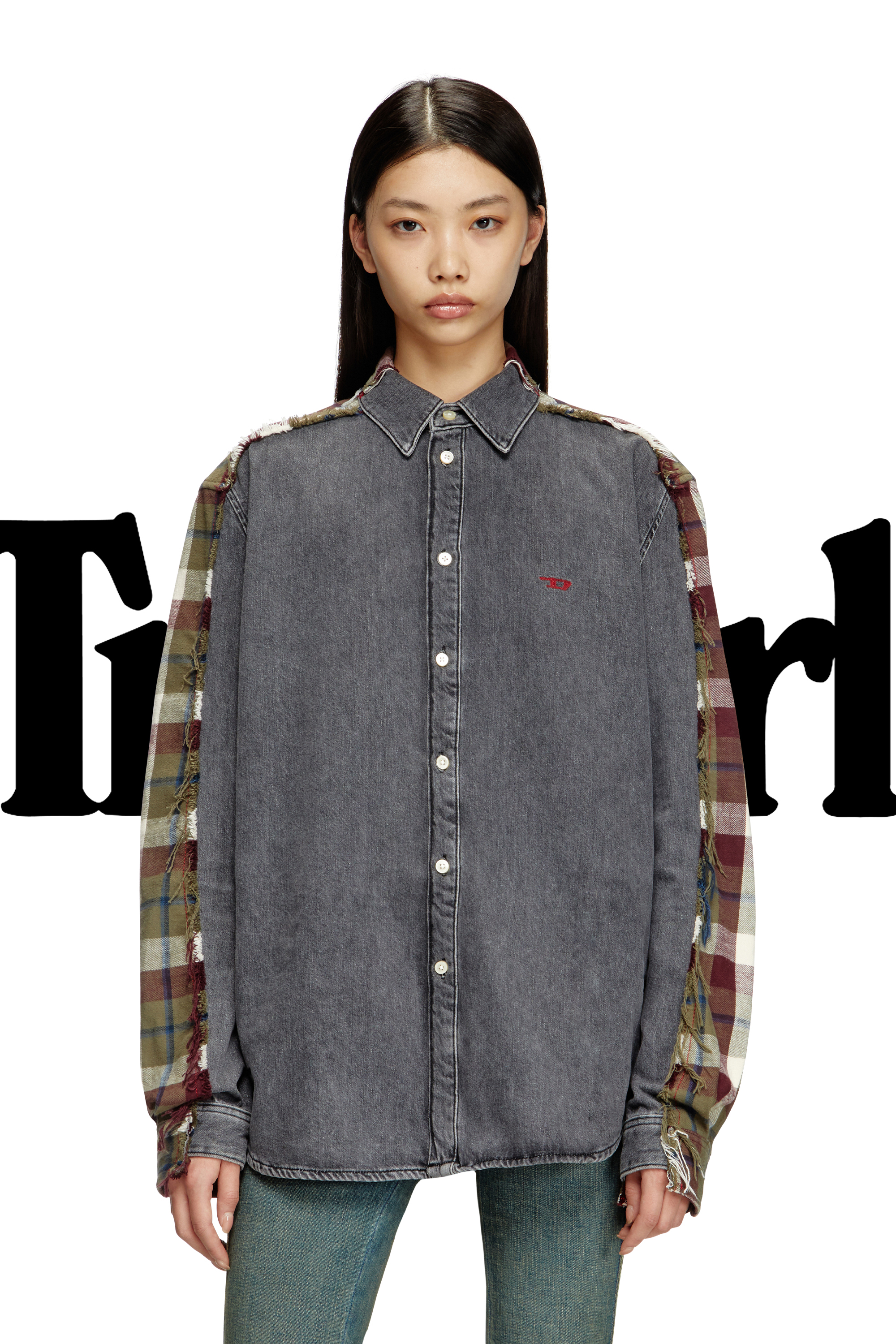 Diesel - Shirt Dieseloves 7A, Unisex Denim und Karo-Hemd in Grau/Rot - 7